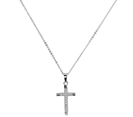 Diamonique Sterling Silver Reversible Cross Pendant w/ Chain