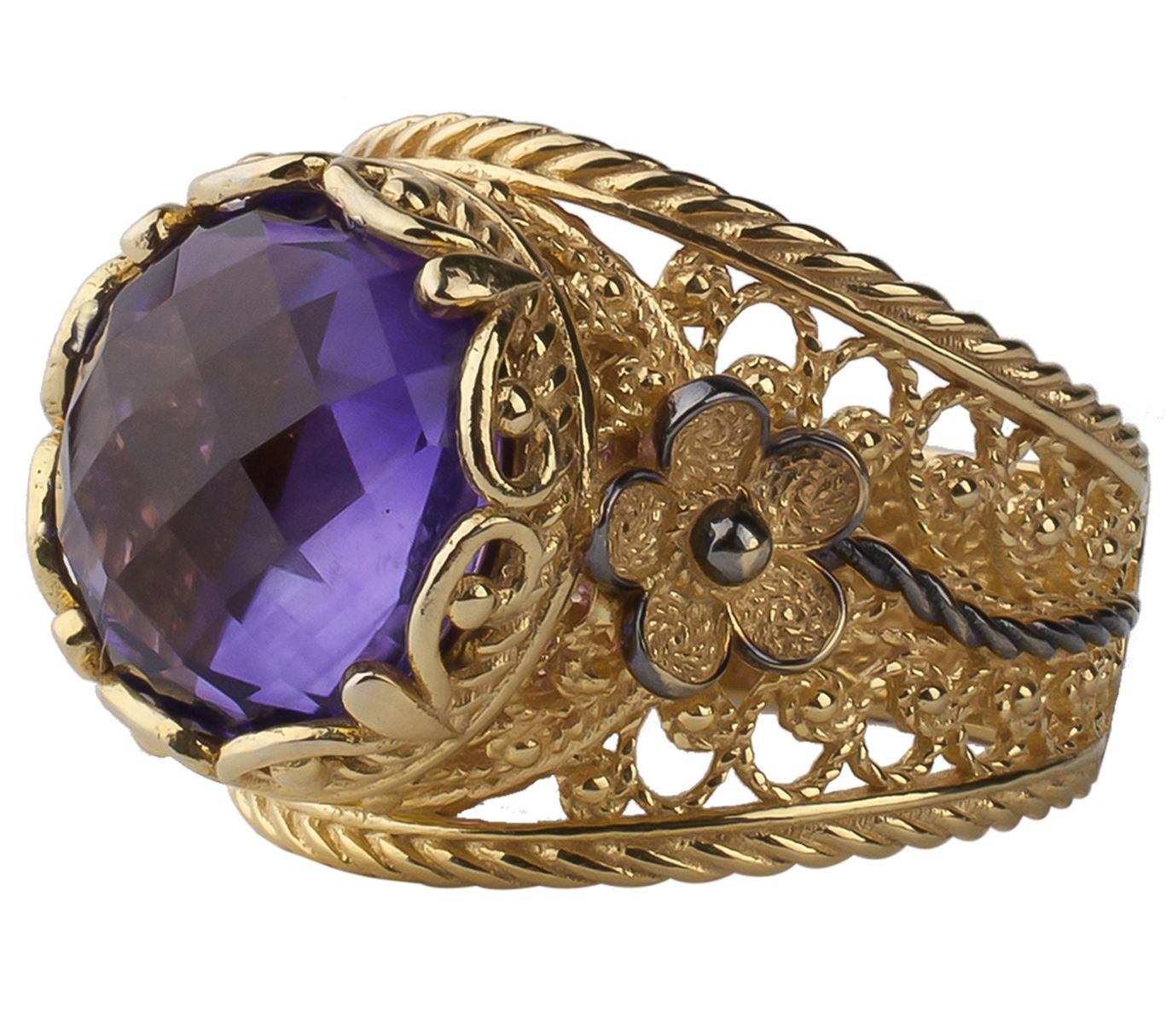 Artisan Crafted 18K Gold Plated Sterling Gemstone Ring