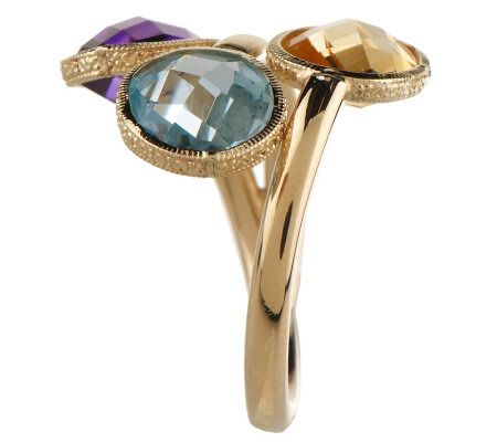 7.00 ct tw Oval Multi-Gemstone Bypass Design Ring 14K Gold - QVC.com