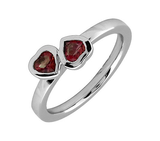 Simply Stacks Sterling & Garnet Double-Heart Ring