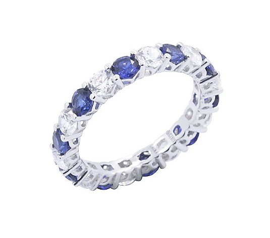 R103 Genuine 9K 9ct Solid Gold Natural Sapphire & Diamond Eternity Ring Trilogy 