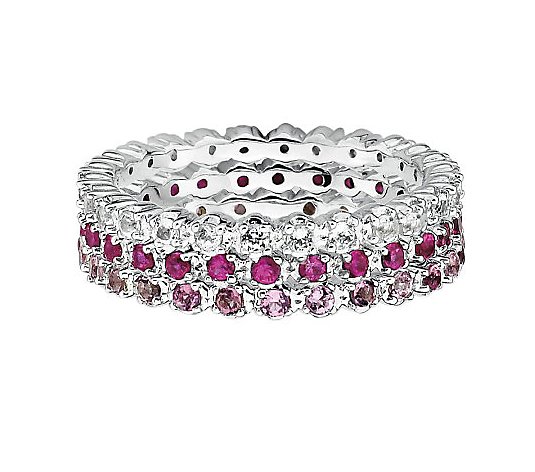 Simply Stacks Sterling Wht Topaz, Ruby, & PinkTour. Ring Set