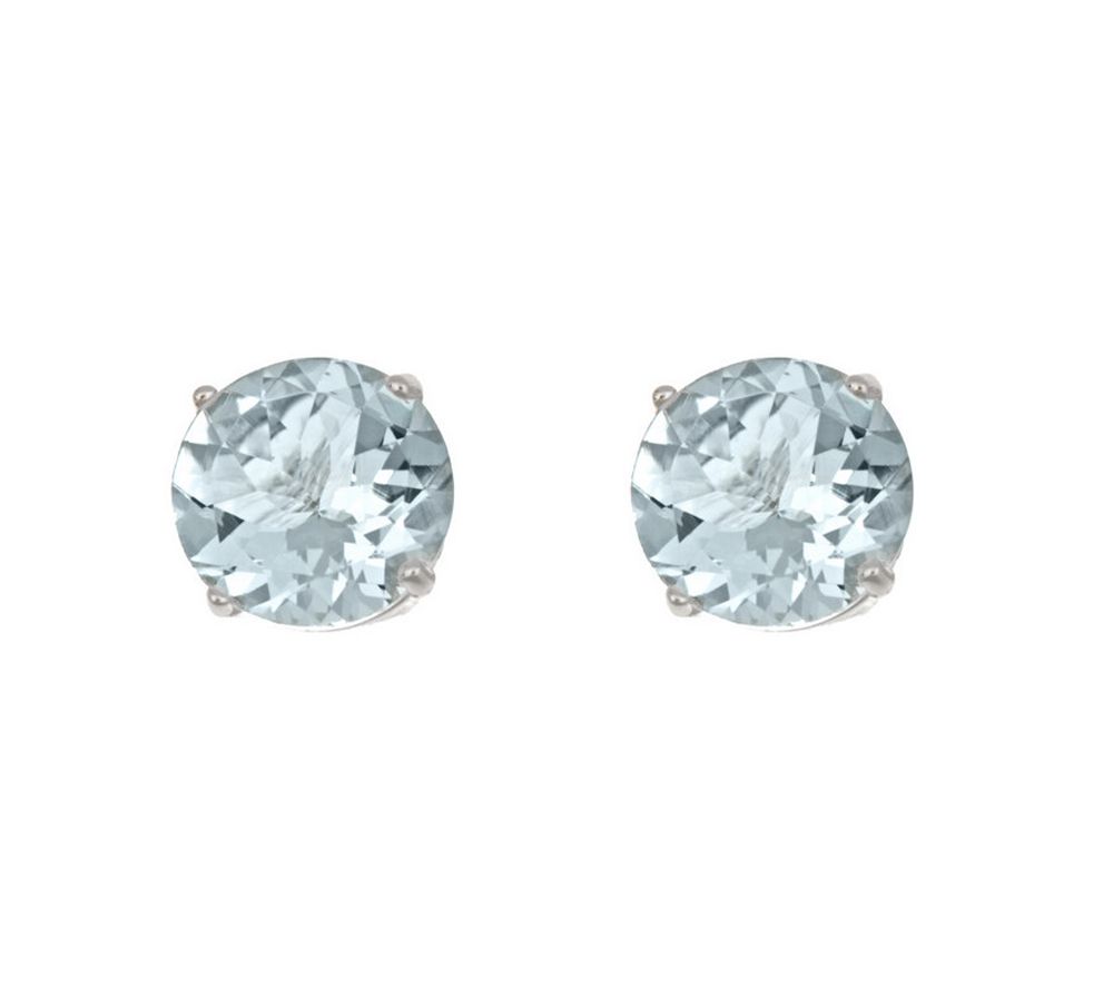 5mm Round Precious Gemstone Stud Earrings,14K White Gold