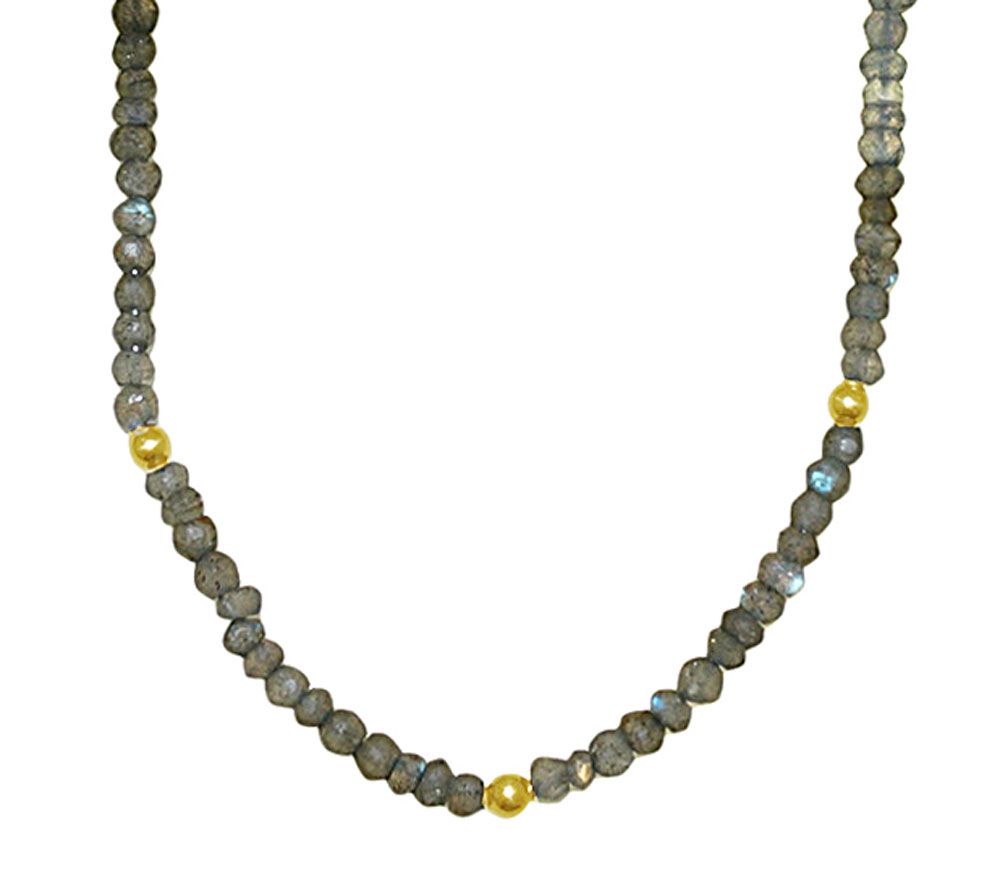 14K Gold-Plated Sterling and Gemstone  Bead Necklace, 32"