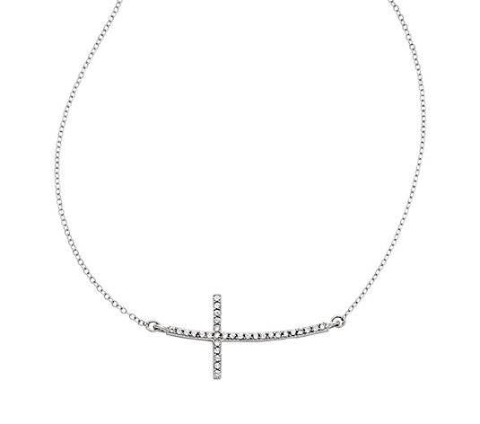 Sterling Sideways Crystal Cross Adjustable Necklace