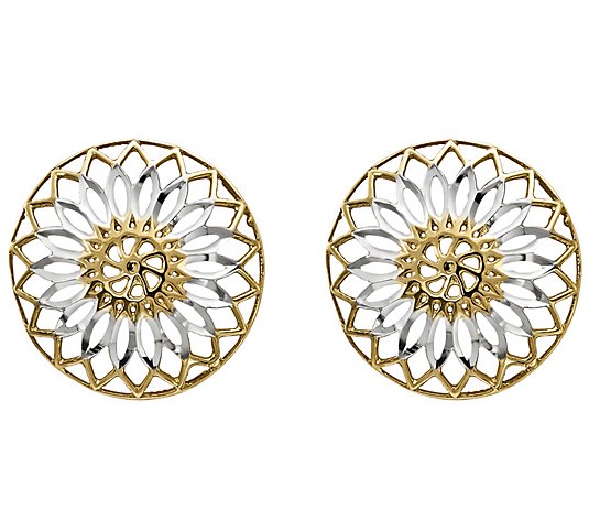 14K Gold Two-tone Flower Disk Earrings