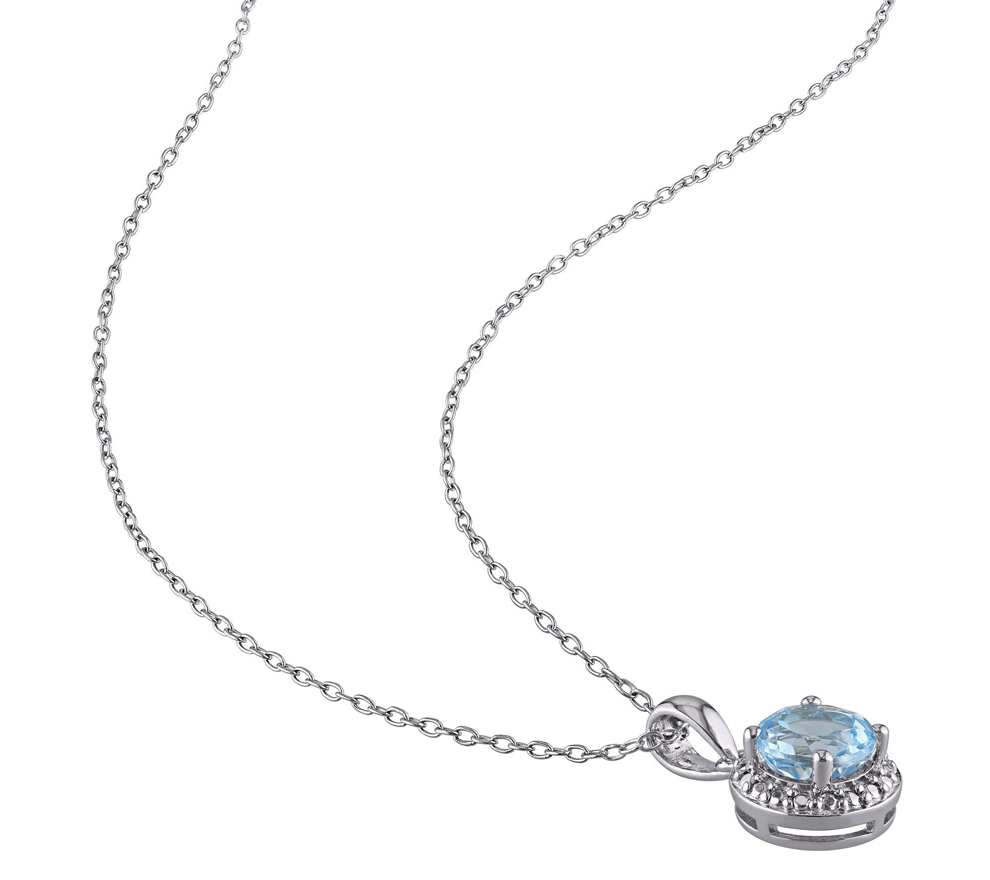 Sterling Silver cttw Blue Topaz Halo Penda nt with Chain