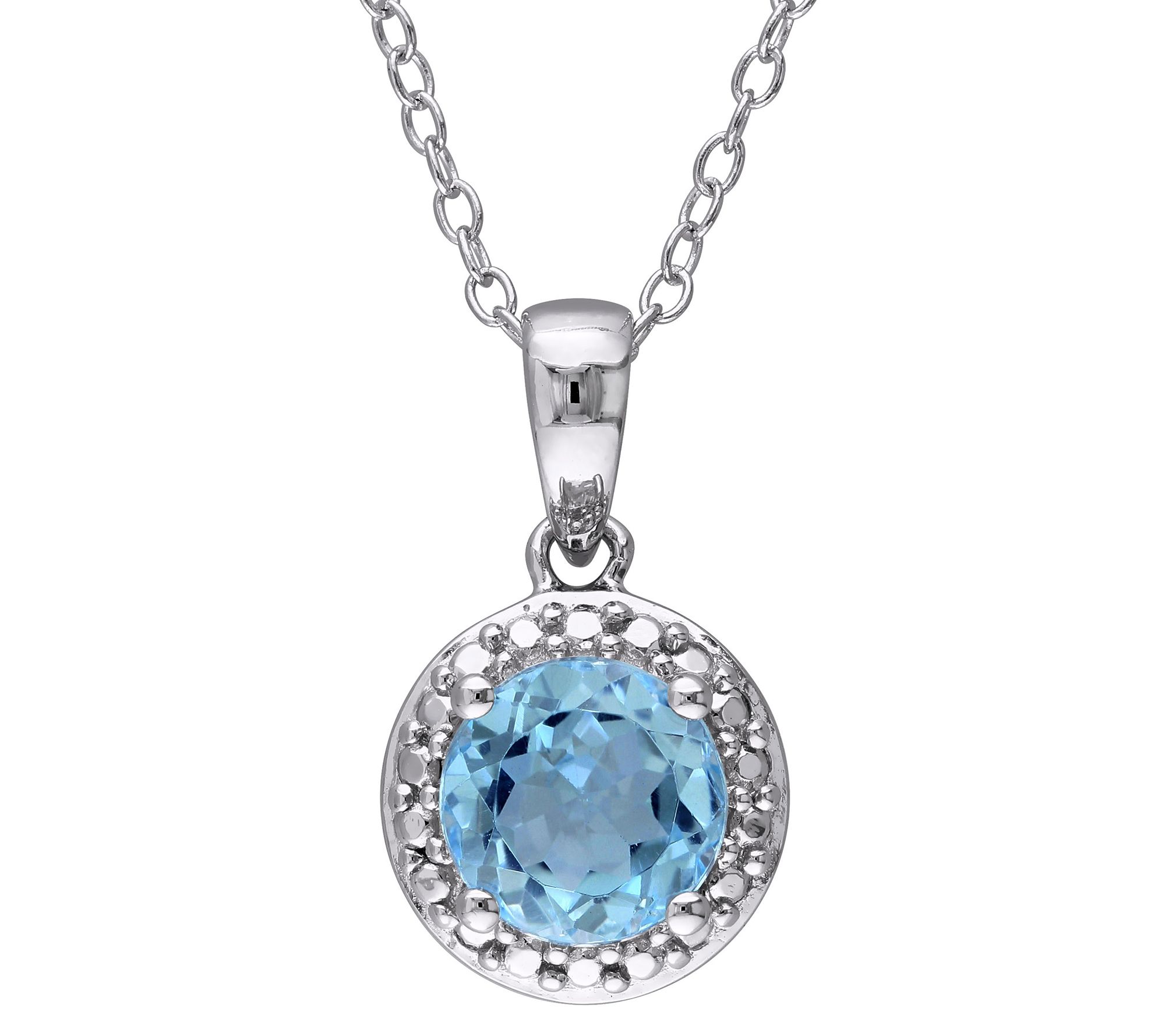 Sterling Silver 1.55 cttw Blue Topaz Halo Penda nt with Chain