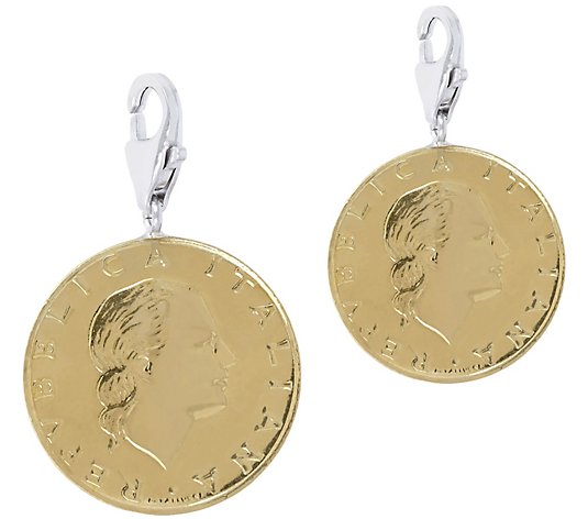 My Lira Set of 2 200-Lire Coin Charms, Sterling Silver