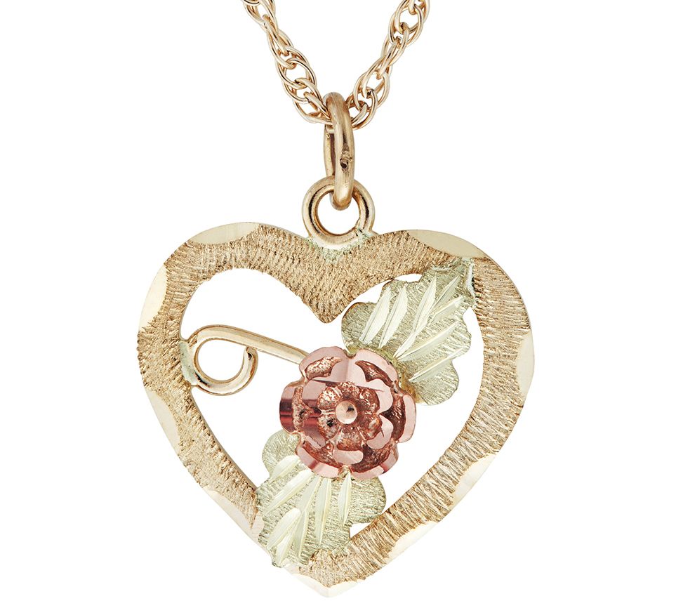 Black Hills Rose Heart Pendant w/ Chain, 10K/12K Gold