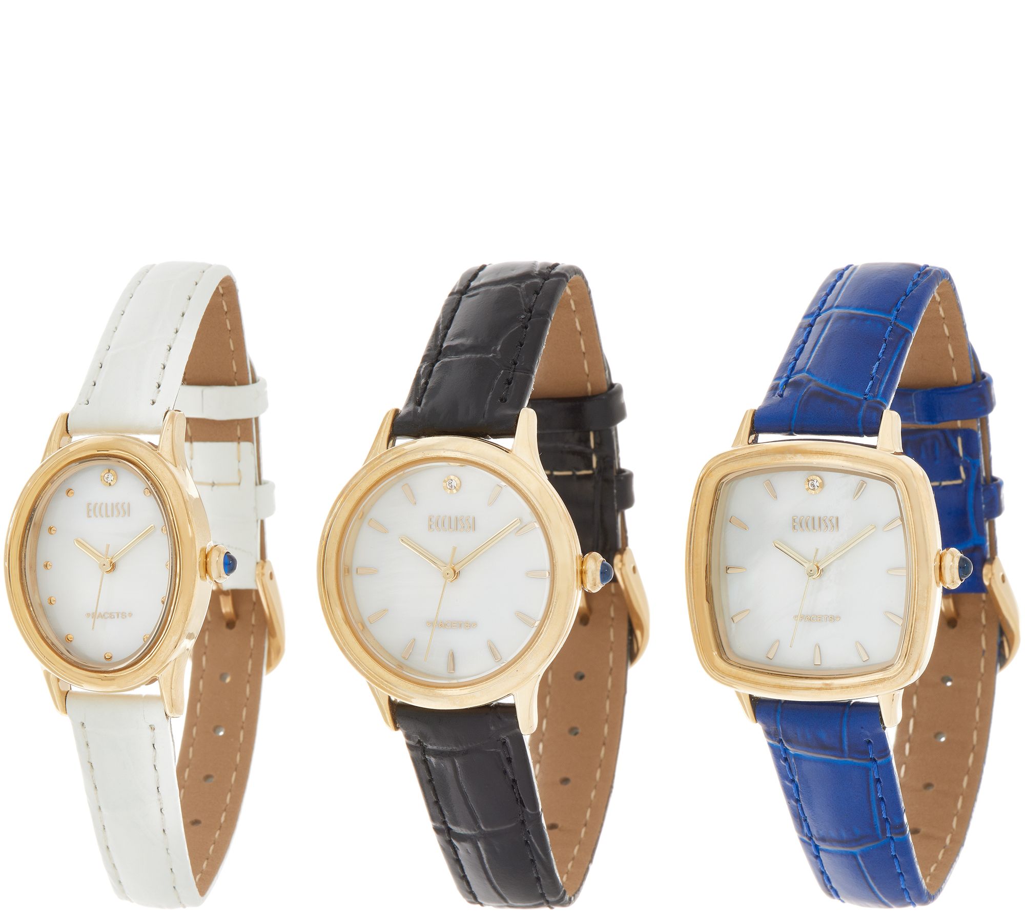 Ecclissi Facets Set of 3 Diamond Accent Boxed Watches QVC