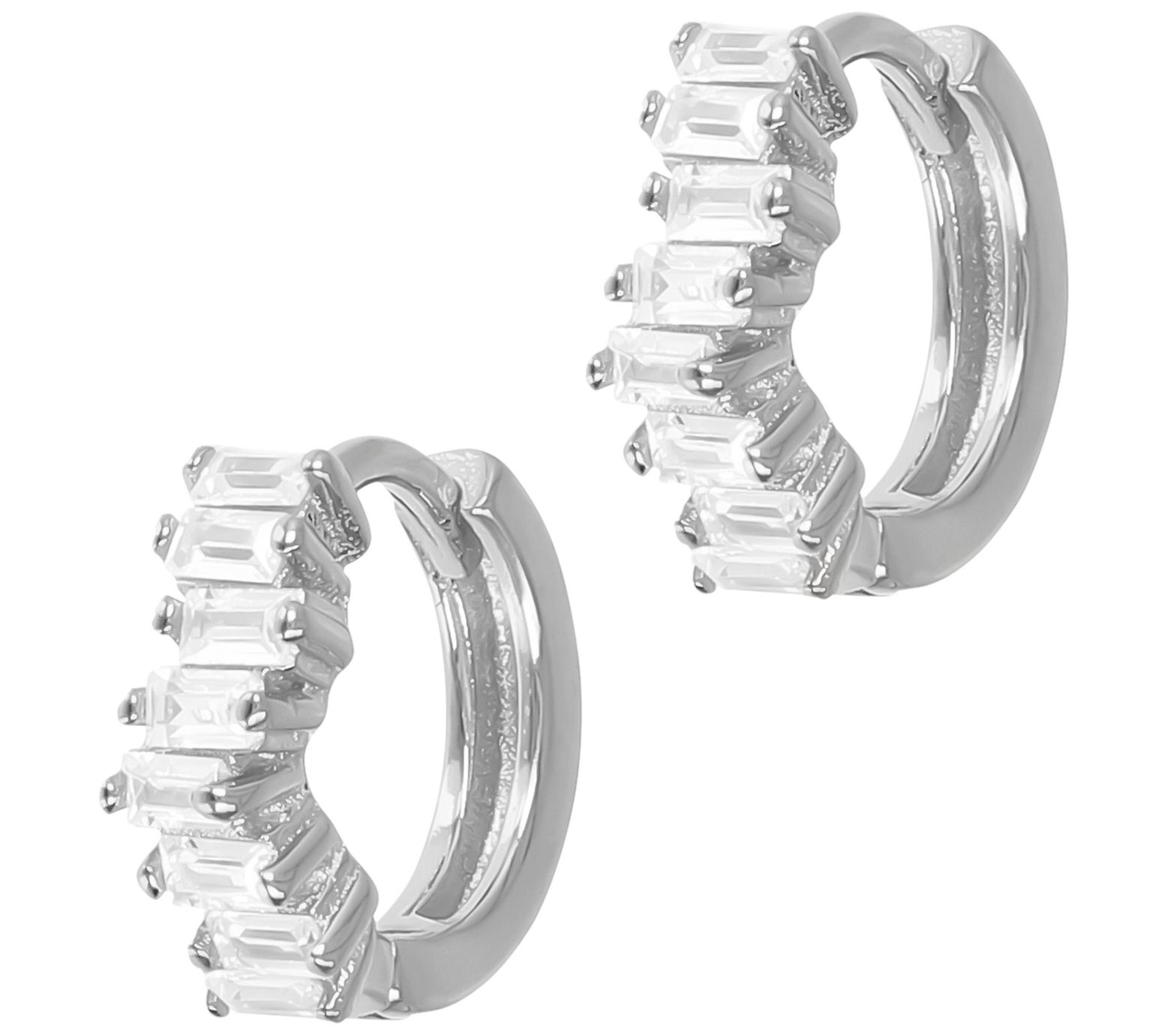Diamonique 1 cttw Baguette Hoop Earrings, Sterl ing Silver