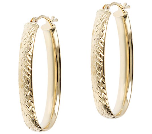 EternaGold 1" Diamond Cut Oval Hoop Earrings, 14K Gold