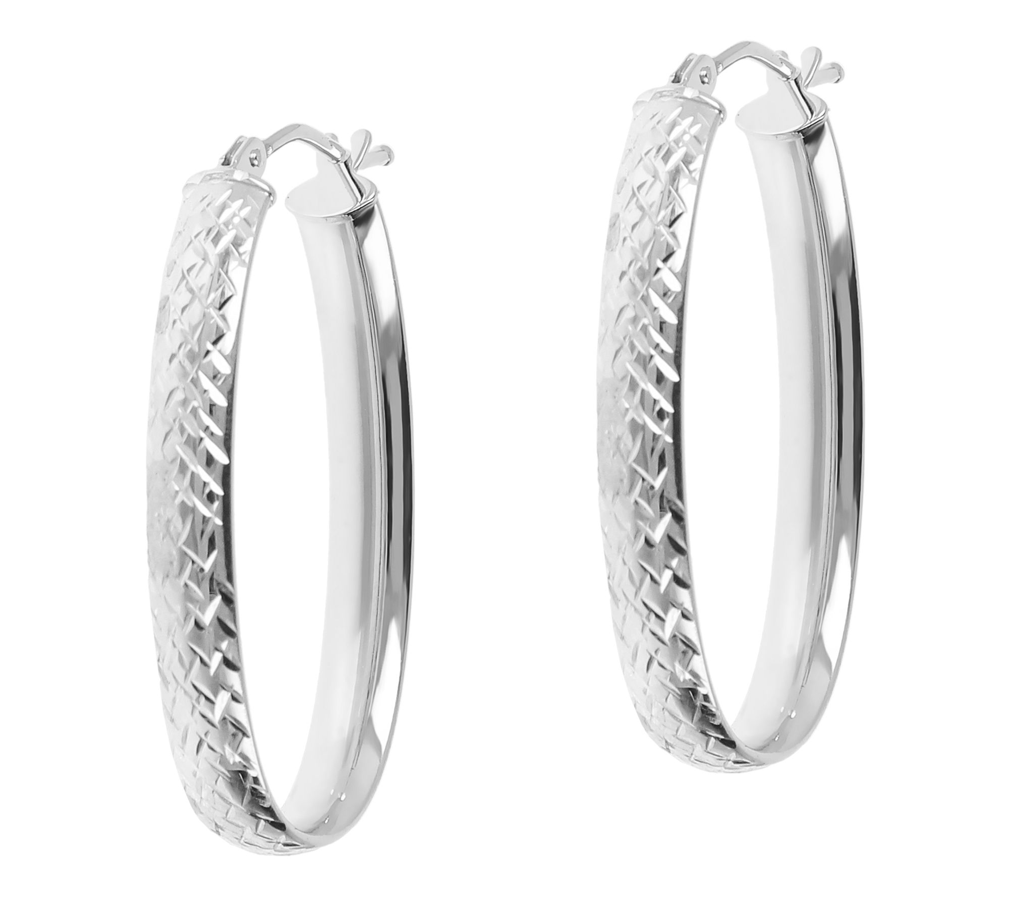 EternaGold 1" Diamond Cut Oval Hoop Earrings, 14K Gold