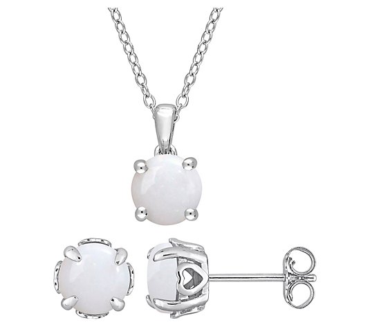 Affiniity Gems Opal Earrings & Necklace Set, Sterling Silver