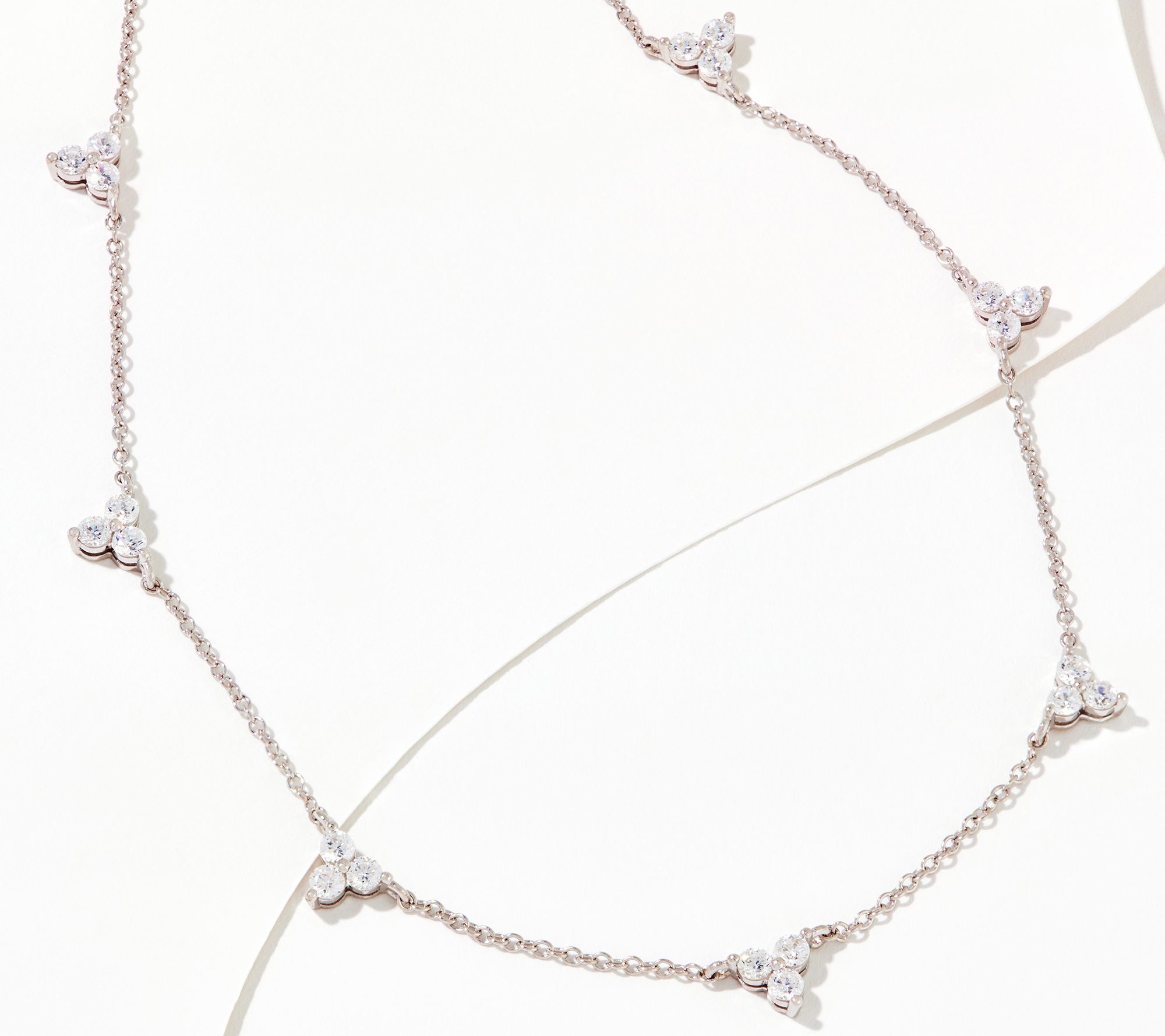 Diamonique Trefoil Station Necklace, Sterling Silver