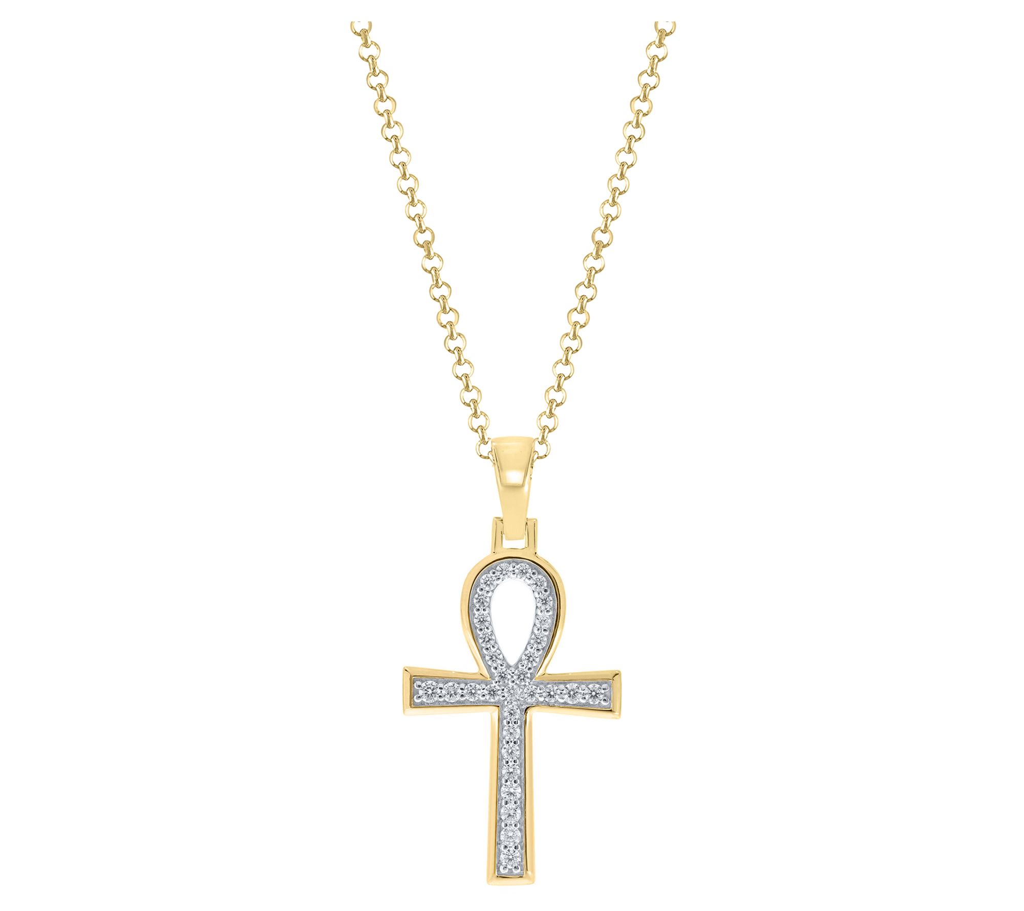Men's Diamond Ankh Cross Pendant w/ Chain, 1 4K Gold Plated - QVC.com