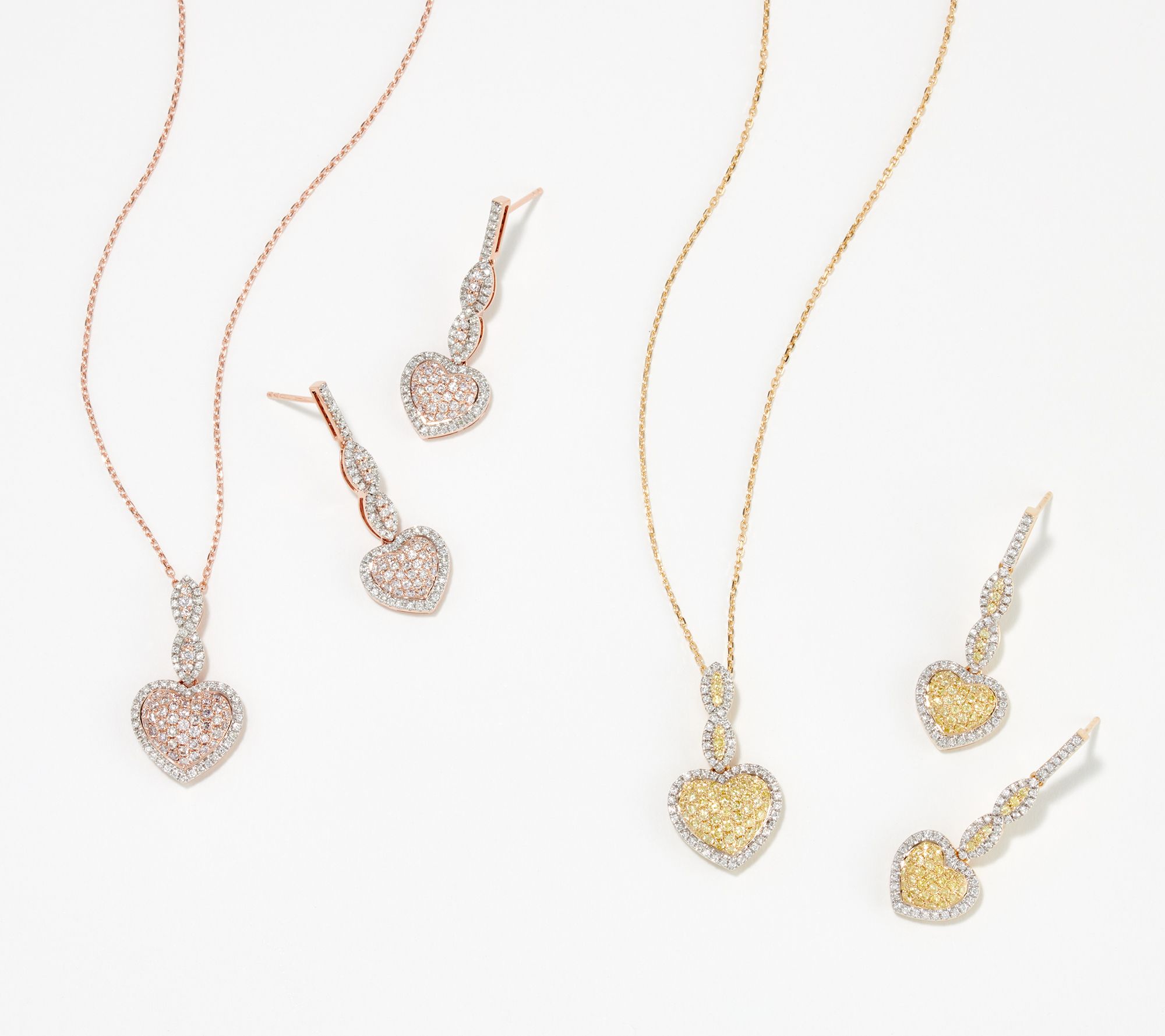 Affinity Diamonds Pink or Yellow Heart Necklace or Earrings,14K