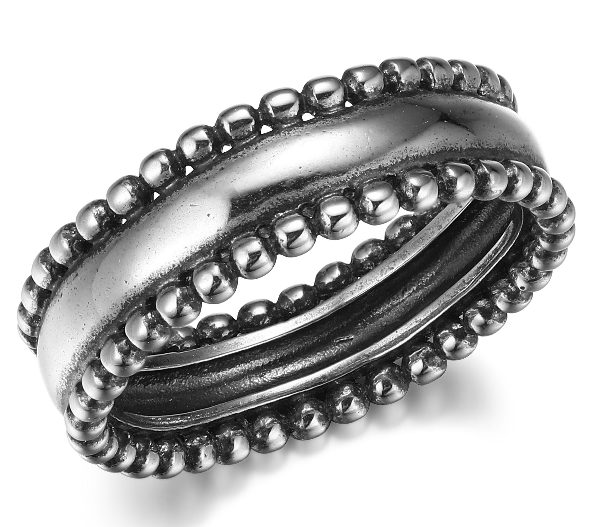 Silver Style Oxidized Beaded Band Ring, Sterling