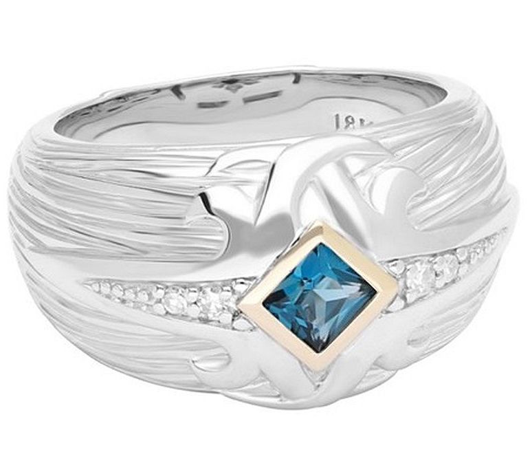 Ariva Sterling & 18K Gemstone & Diamond B and Ring