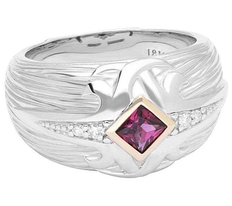 Ariva Sterling & 18K Gemstone & Diamond B and Ring