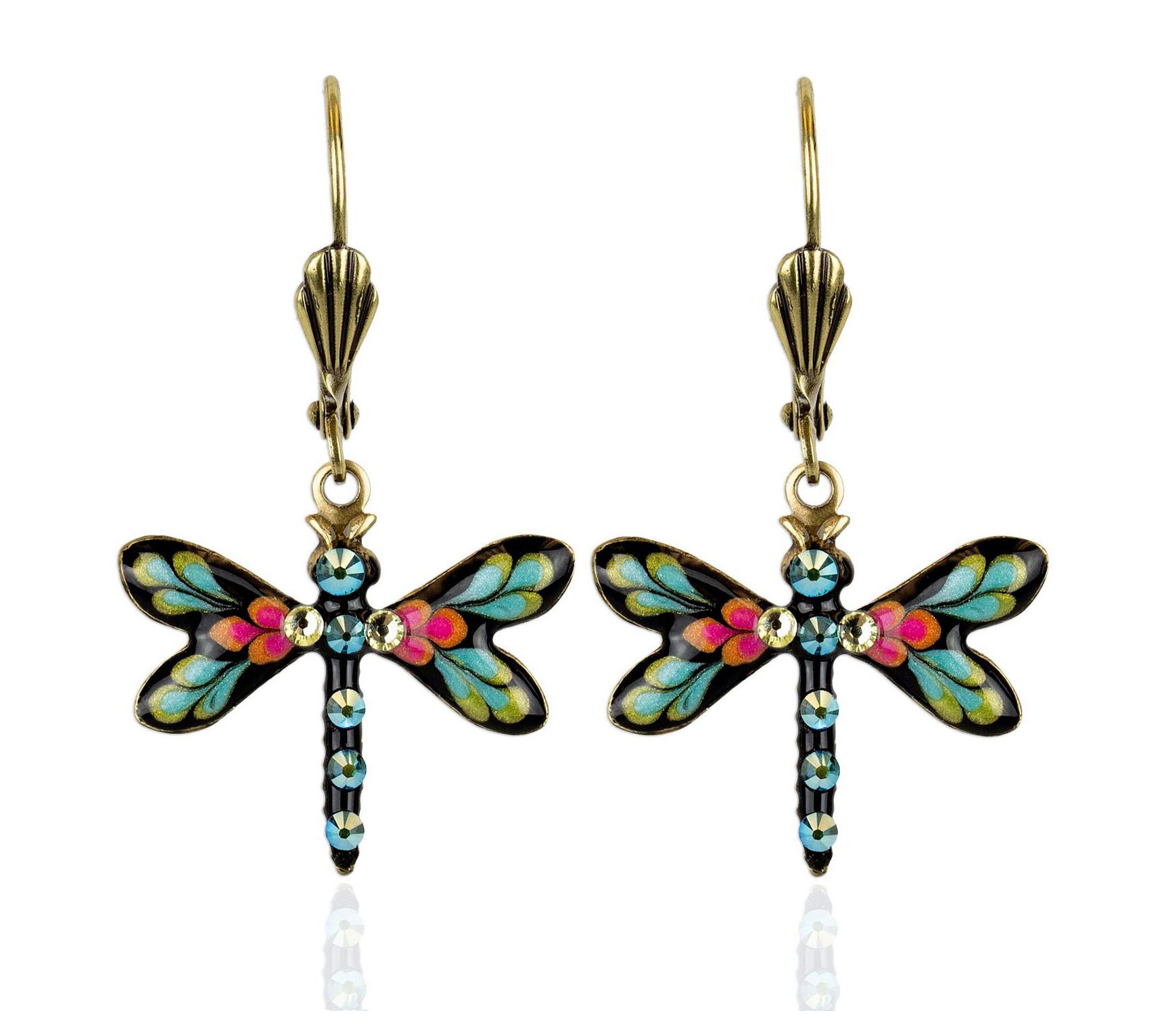 Anne Koplik Crystal Floral Dragonfly Dangle Earings
