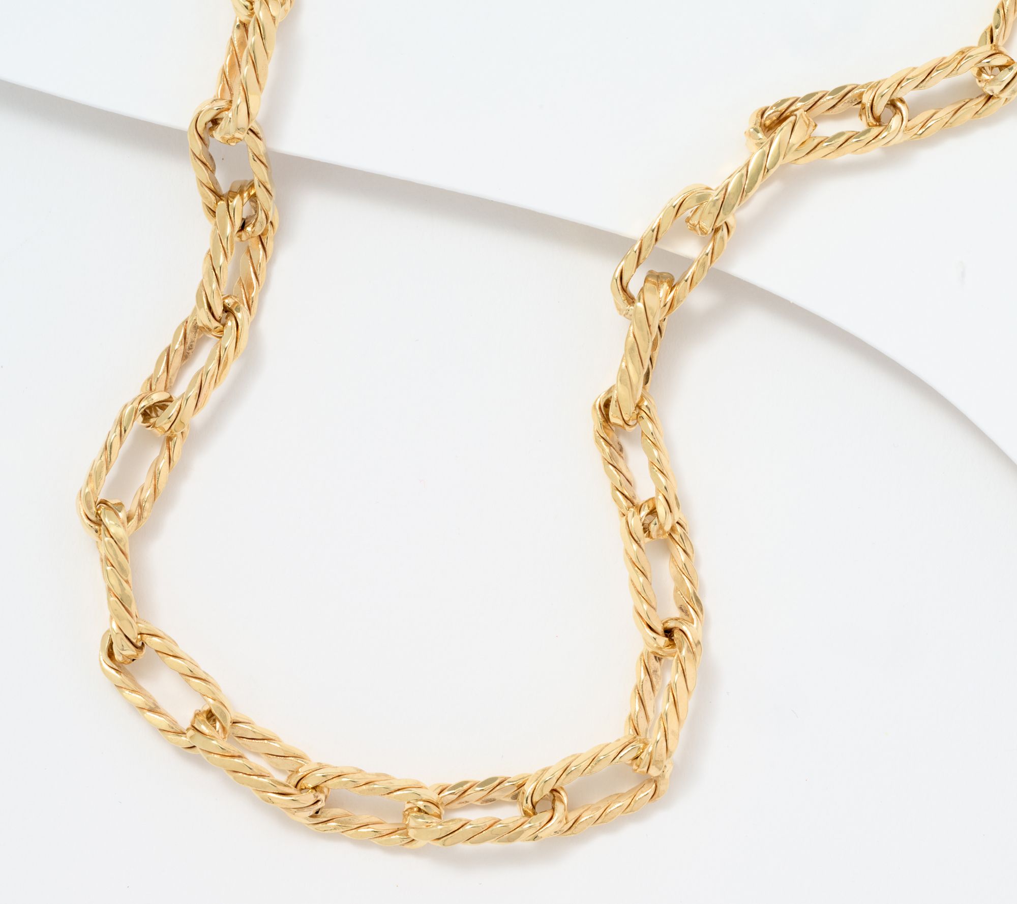 Adorna 14K Gold Textured Paperclip 22" Necklace, 17g