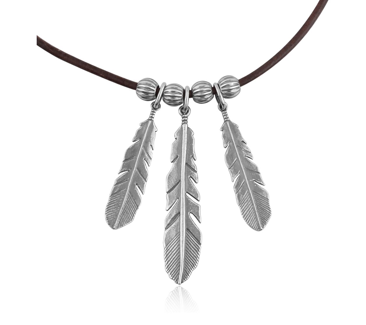 American West Sterling Feather Leather 17 Necklace