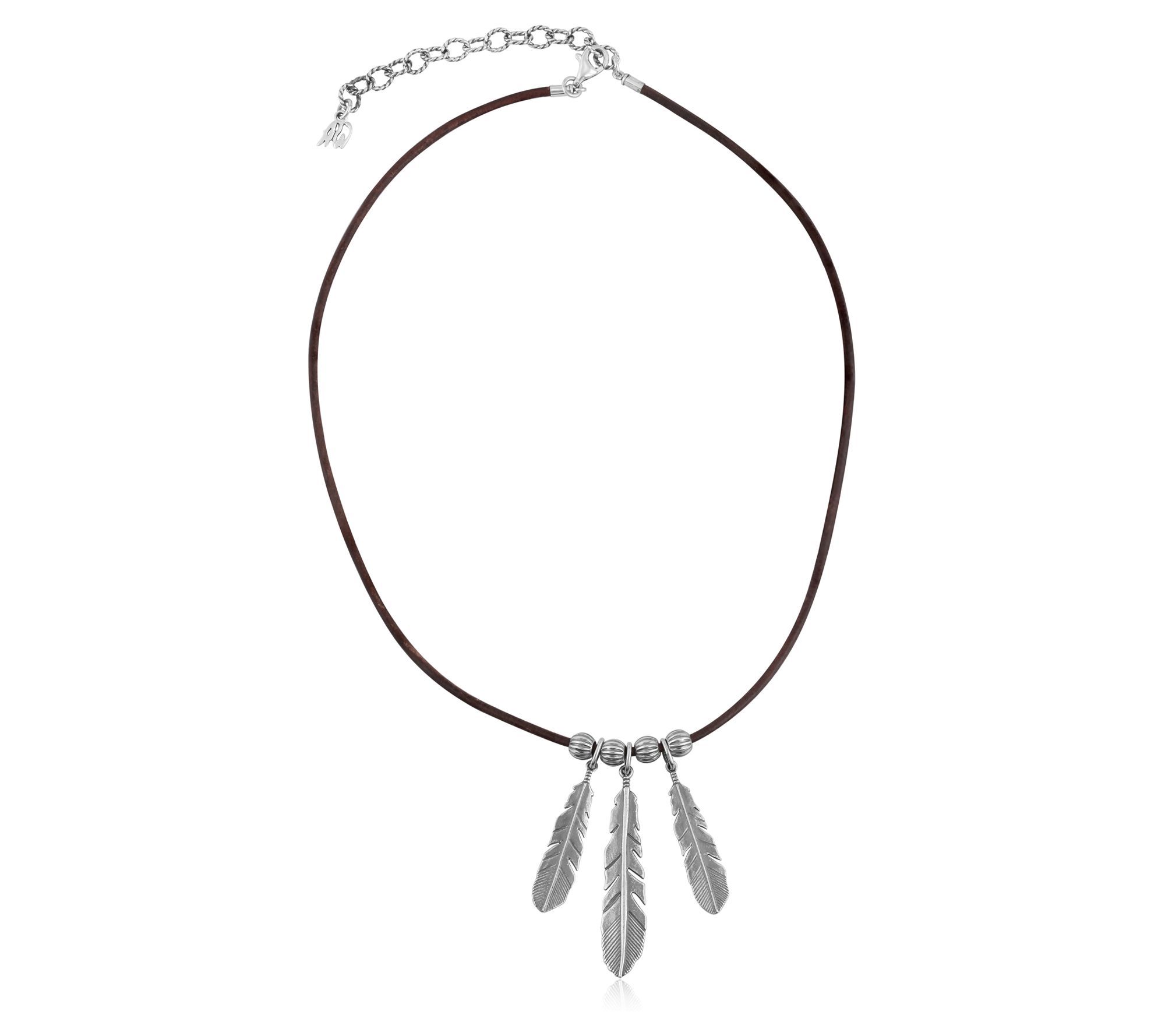 American West Sterling Feather Leather 17" Necklace