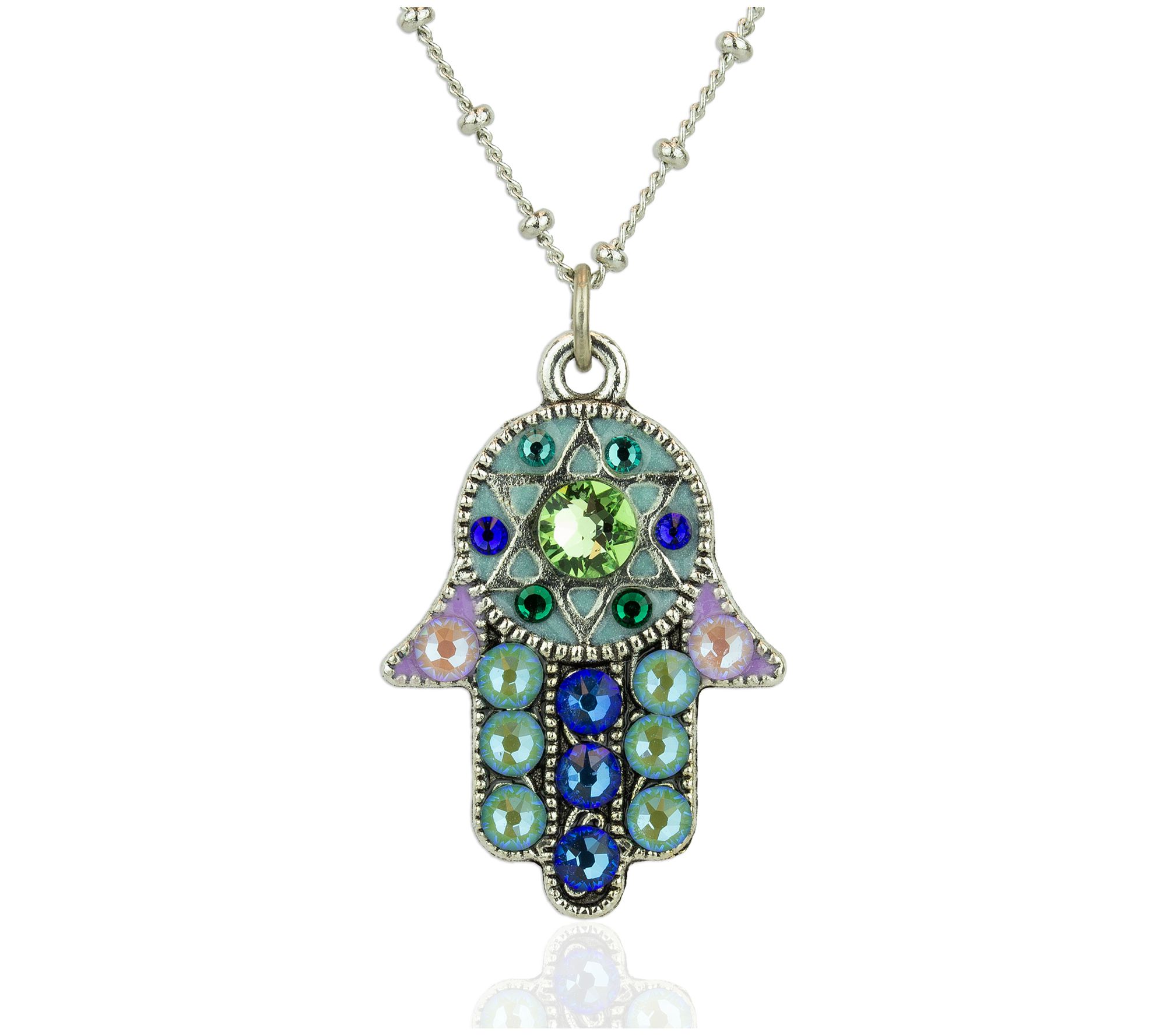 Anne Koplik Shimmering Pastel Crystal Hamsa Pendant w/ Chain