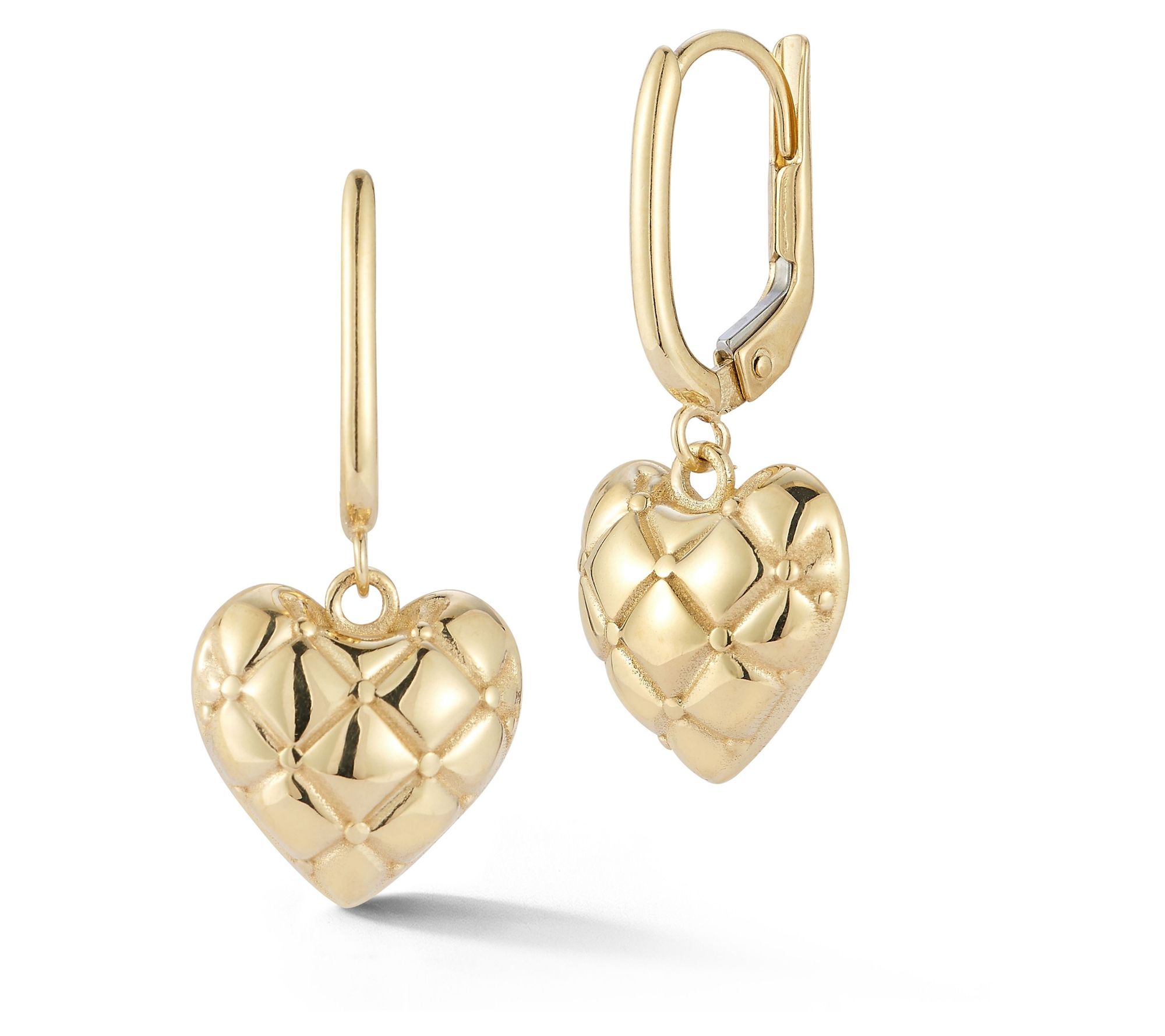 Luminosa Gold Quilted Heart Charm Huggie Hoop Earrings, 14K