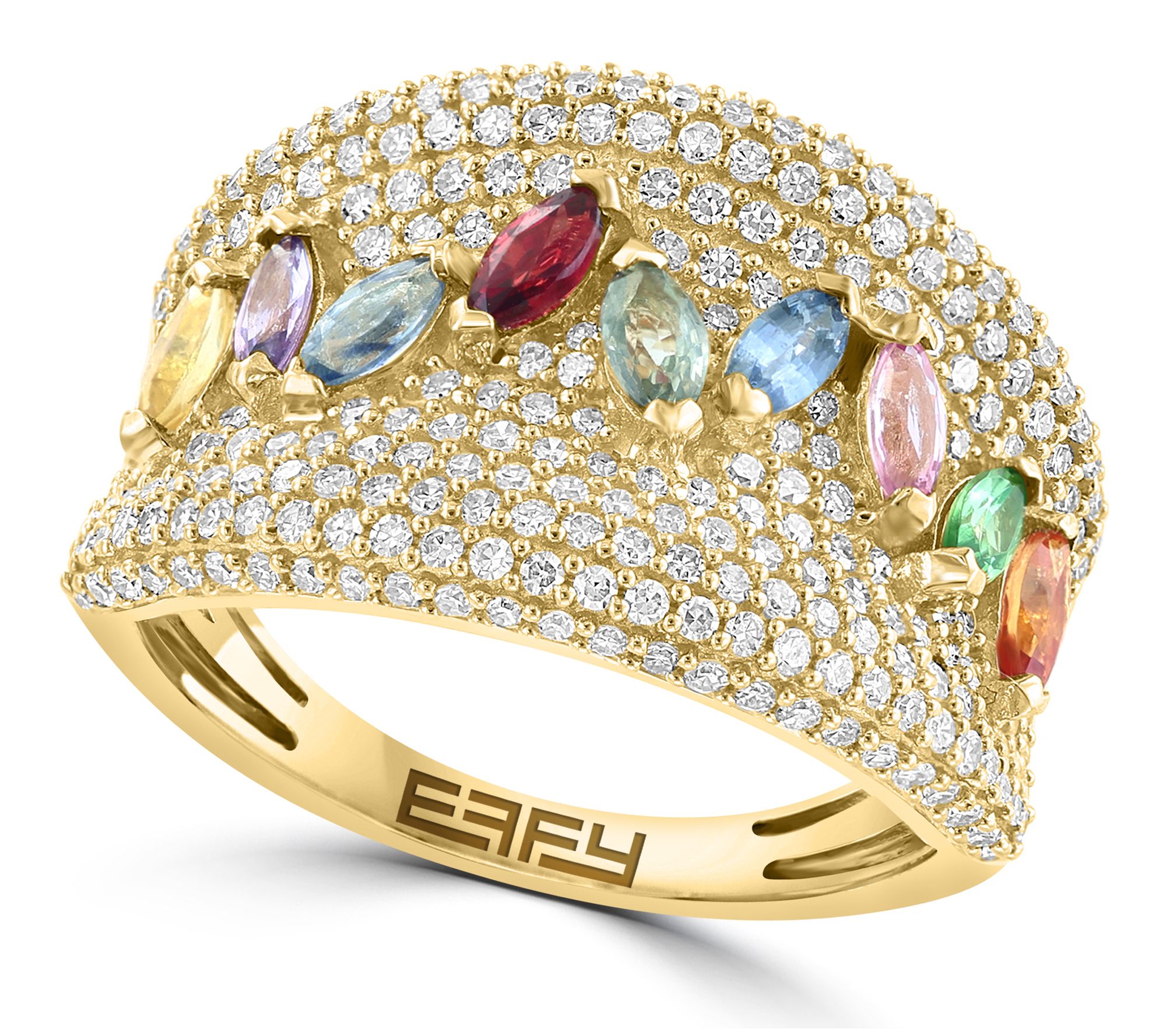 Effy Diamond, Multi-Sapphire & Tsavorite Ring, 4K Gold