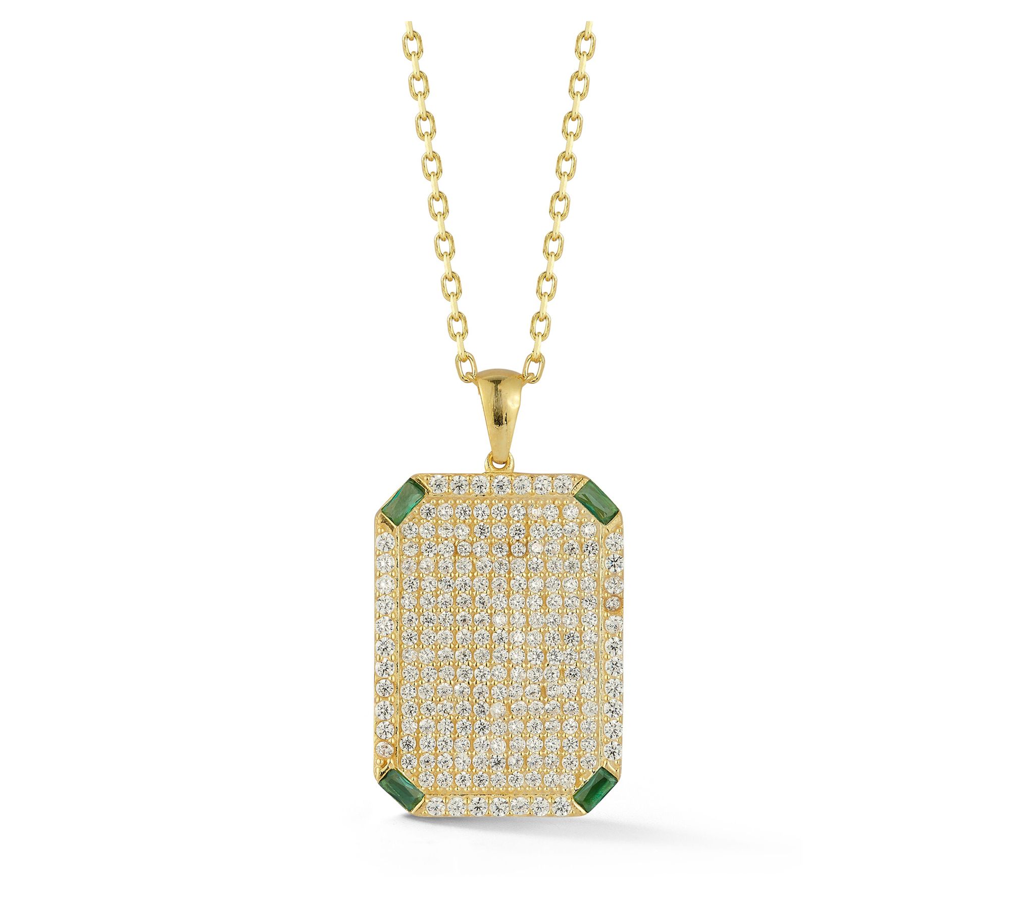 Sterlina Silver Pave Flat Tag Pendant w/ Chain,Sterling