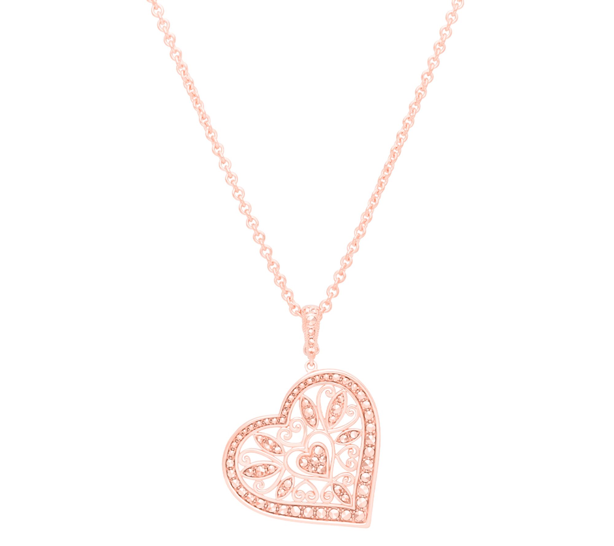 Dallas Prince 14K Gold Clad Chrome Marcasite Heart Necklace