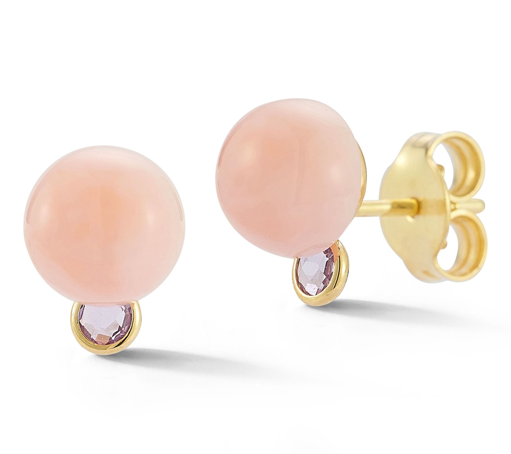 Italian Gold Rose Quartz & Amethyst Stud Earrings, 14K
