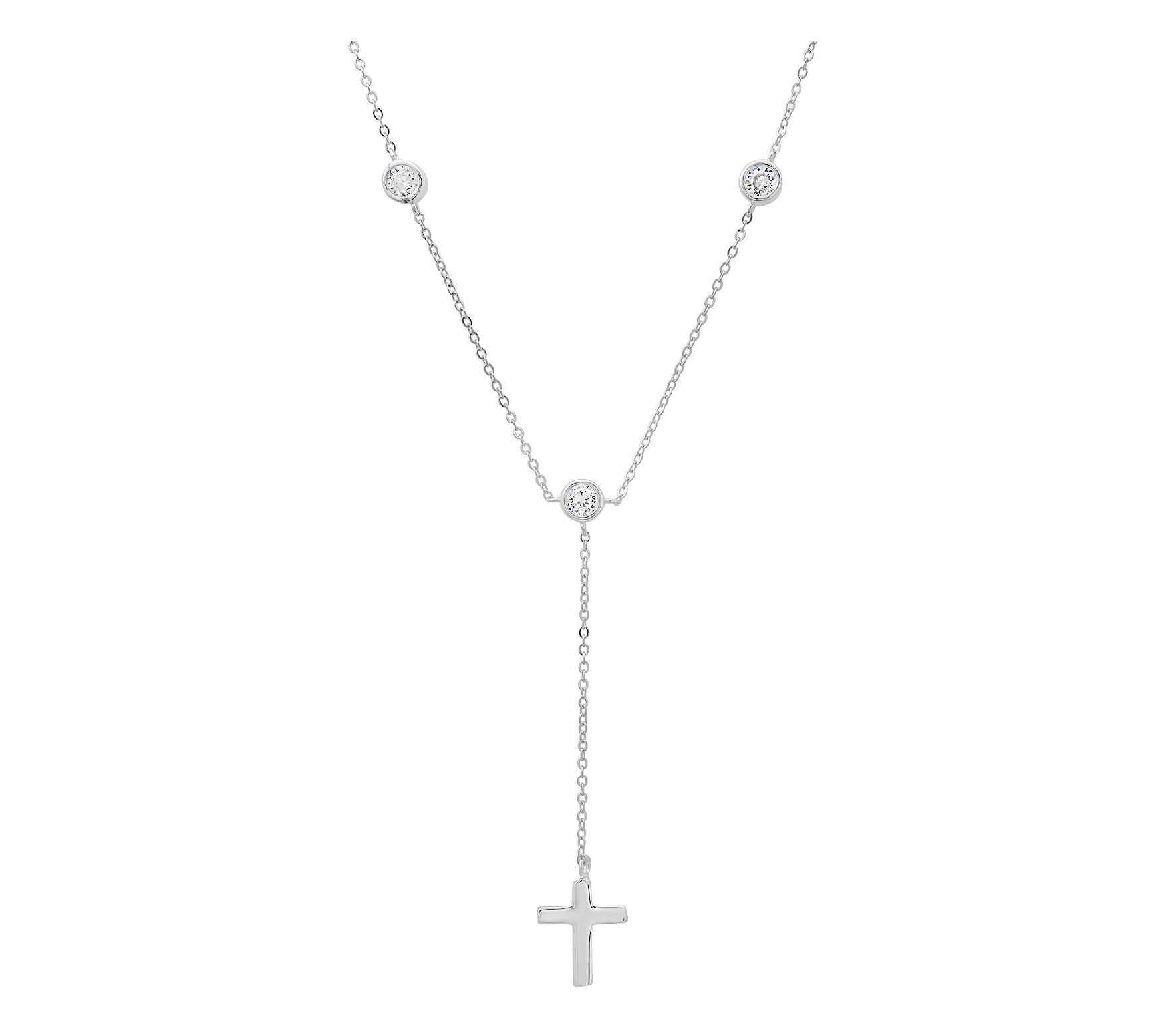 Diamonique Cross Lariat Necklace, Sterling Silver
