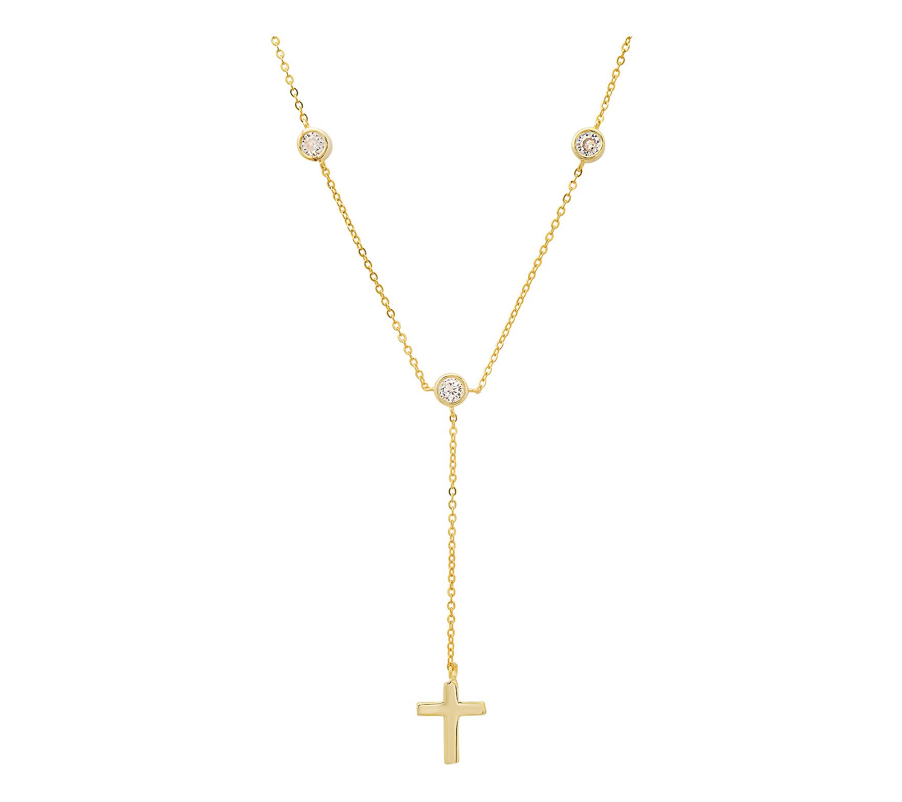 Diamonique Cross Lariat Necklace, Sterling Silver