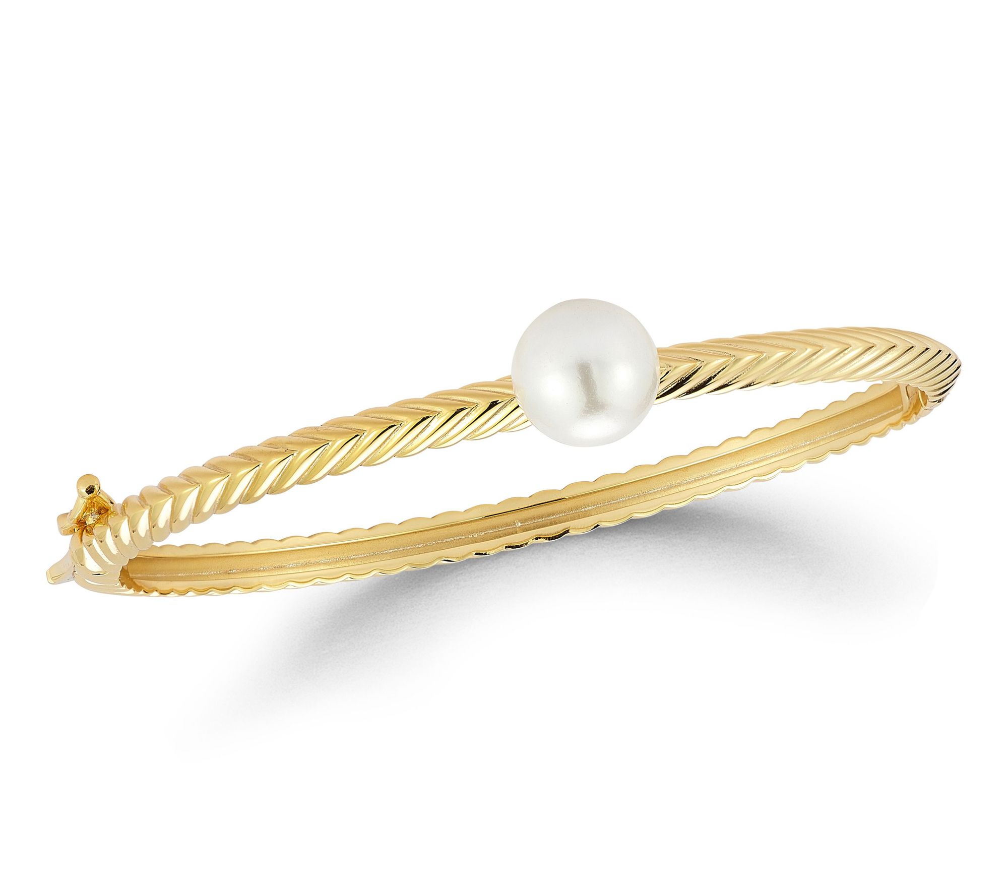 Sterlina Silver Cultured Pearl Braided Bangle,Sterling