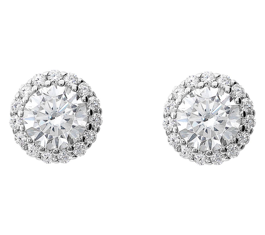 Diamonique Halo Stud Earrings, Sterling Silver