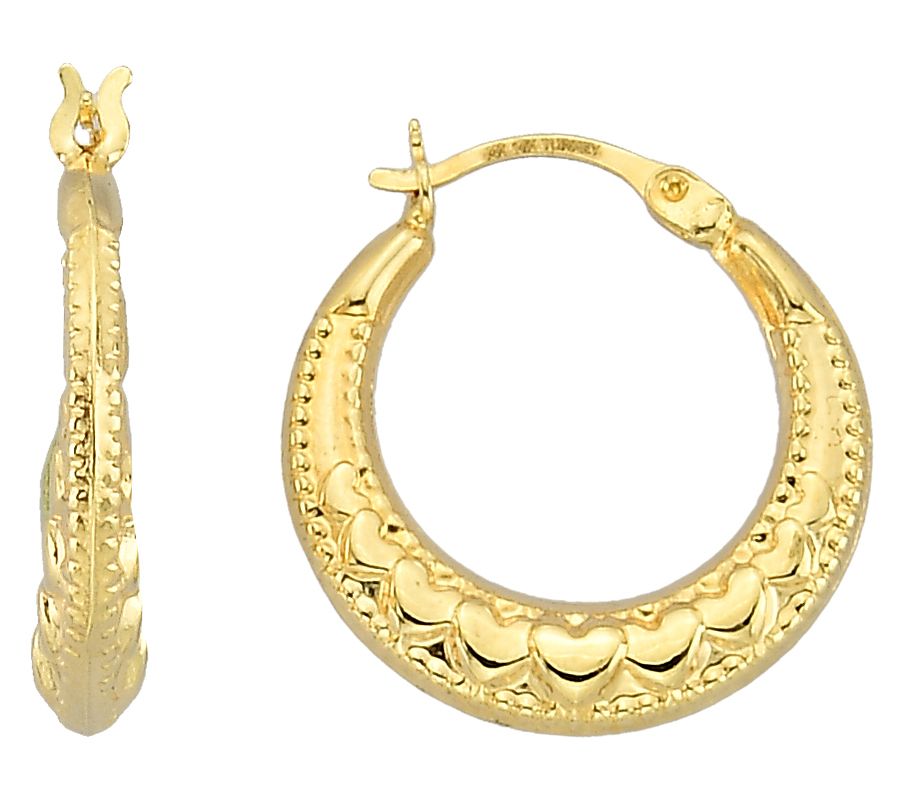 Adorna 14K Gold Heart Pattern Polished Hoop Earrings