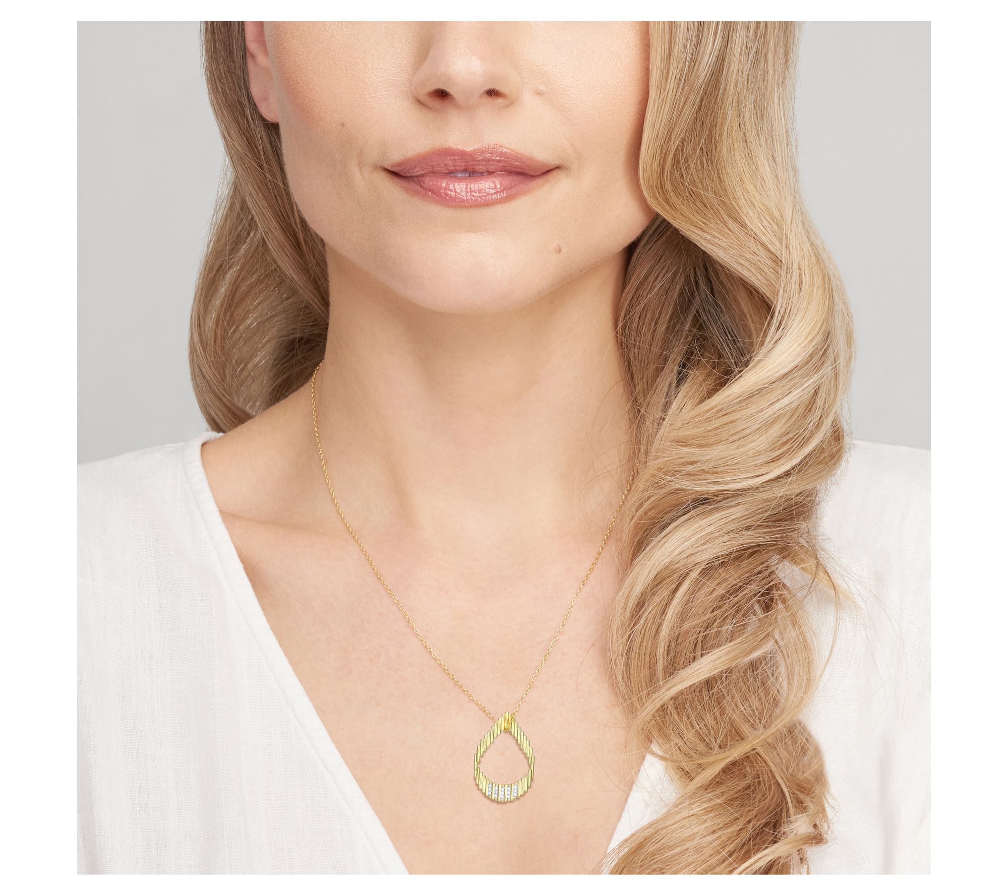 LuxLab Diamonds Lab Grown Pear Pendant w/ Chain, 18K Plated