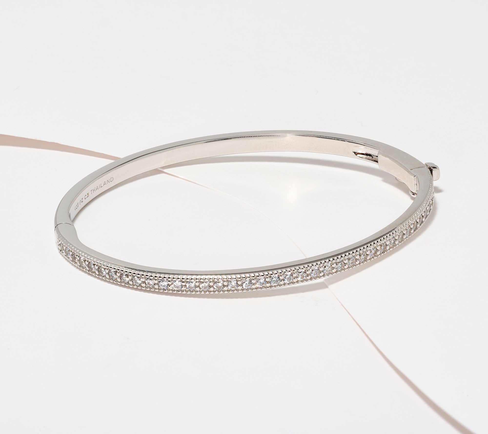 Diamonique Pave Hinged Bangle Bracelet, Sterling Silver
