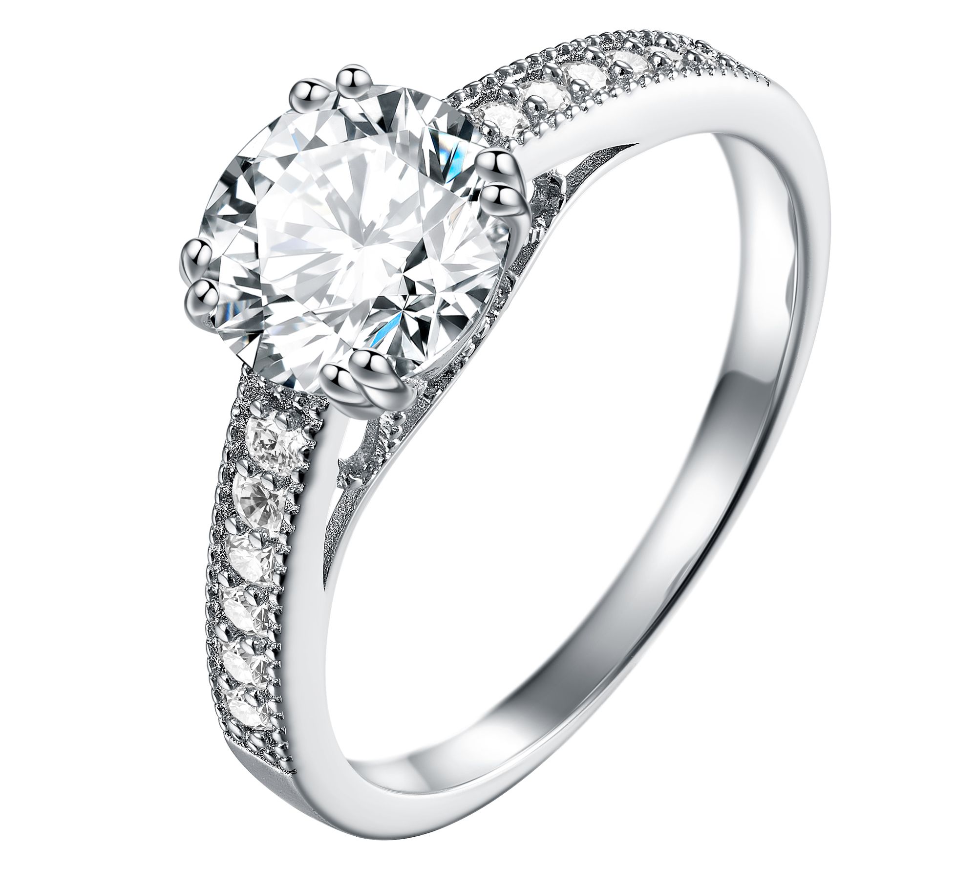 Moissanite Luxe 1.20 cttw Solitaire Pave ShankRing, Sterling