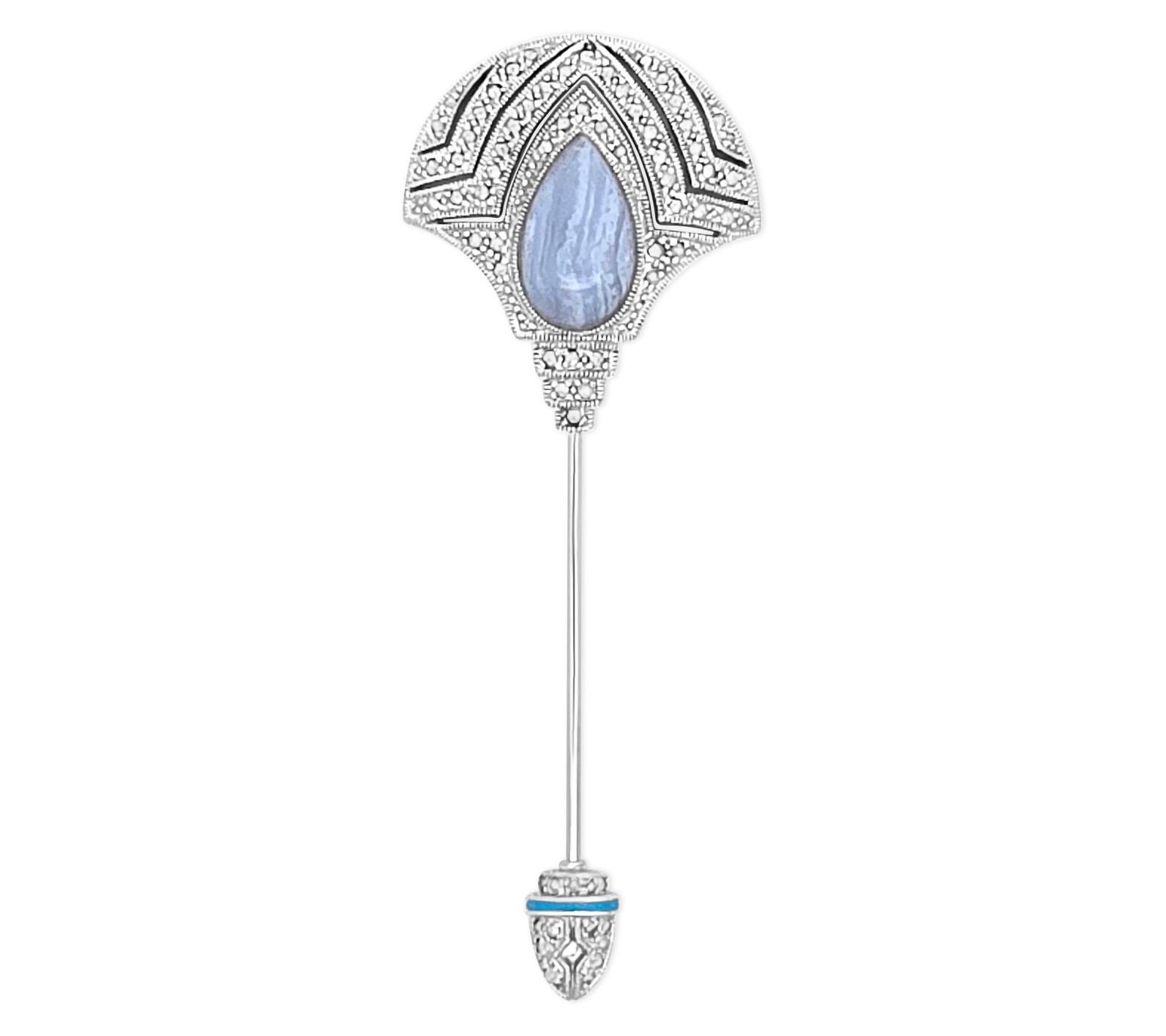 Dallas Prince Sterling Agate & Chrome MarcasiteStick Pin