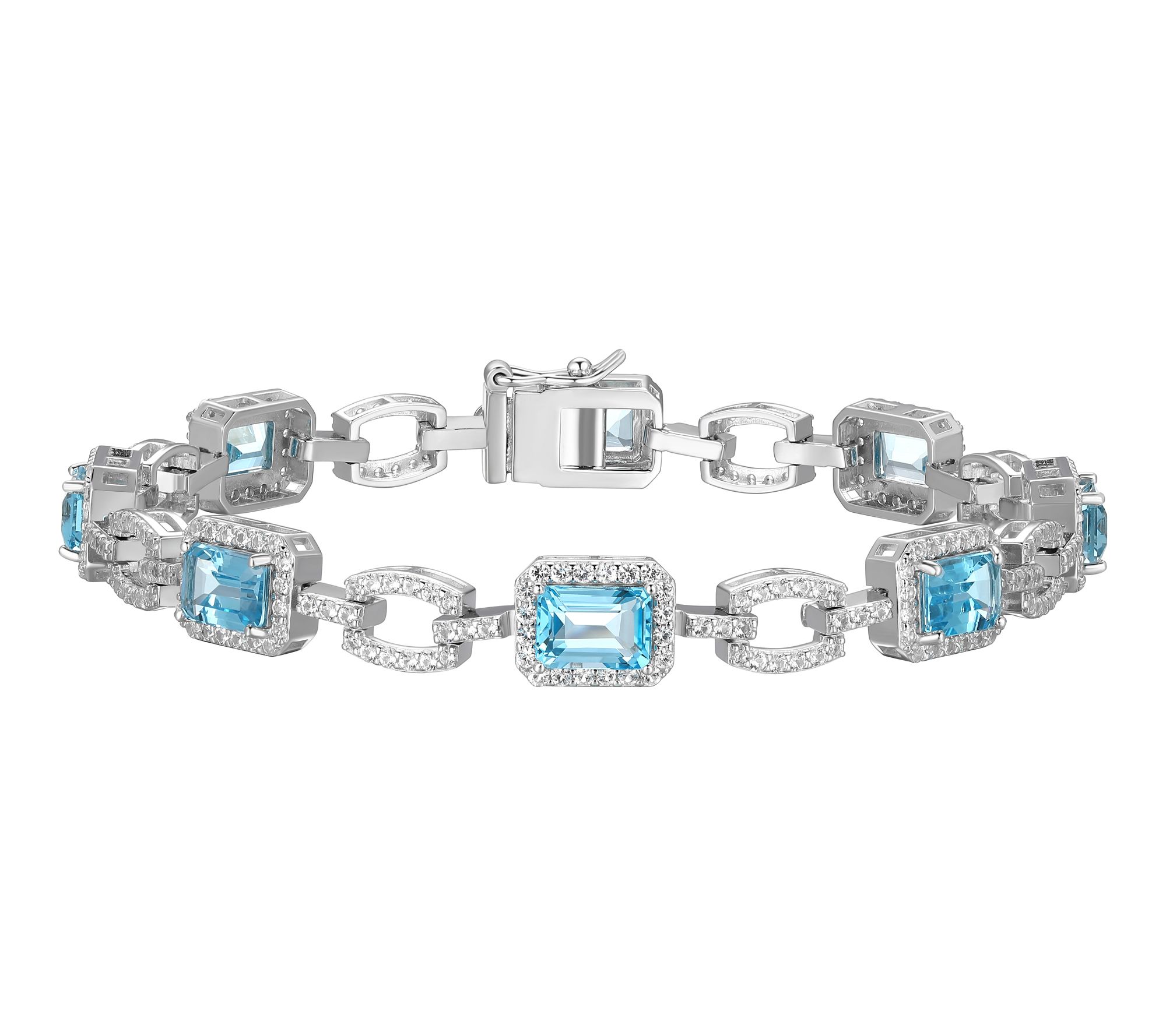 Affinity Gems Blue Topaz Link Bracelet, Sterling Silver