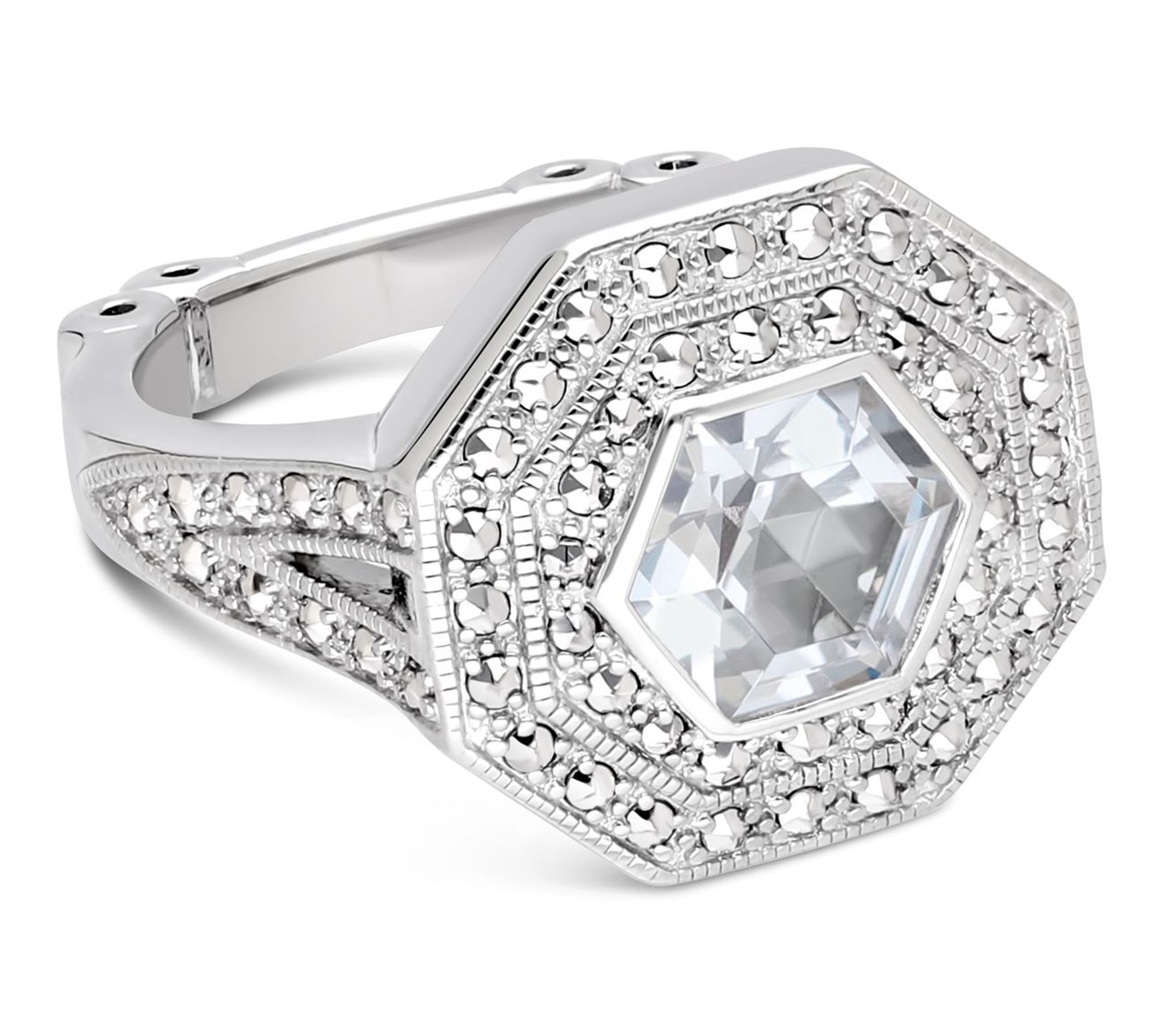 Dallas Prince Sterling Chrome Marcasite & WhiteTopaz Ring