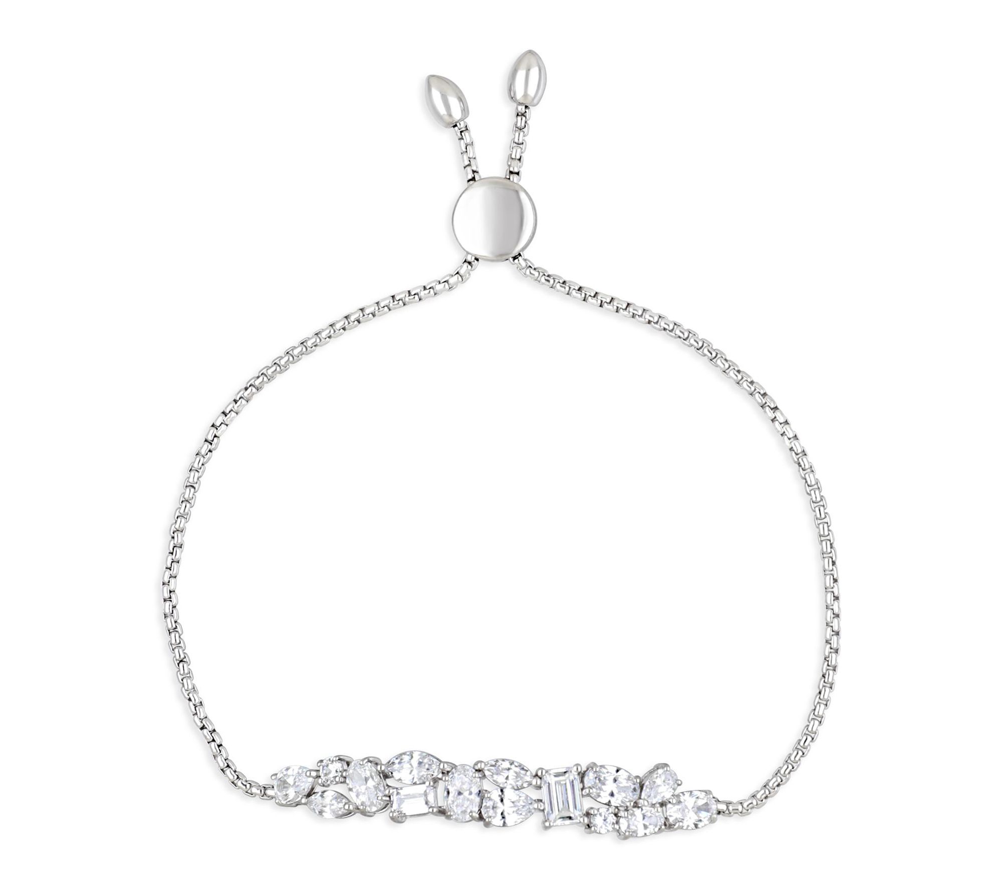 Ariva Sterling Silver Diamonique Adjustable Cluster Bracelet