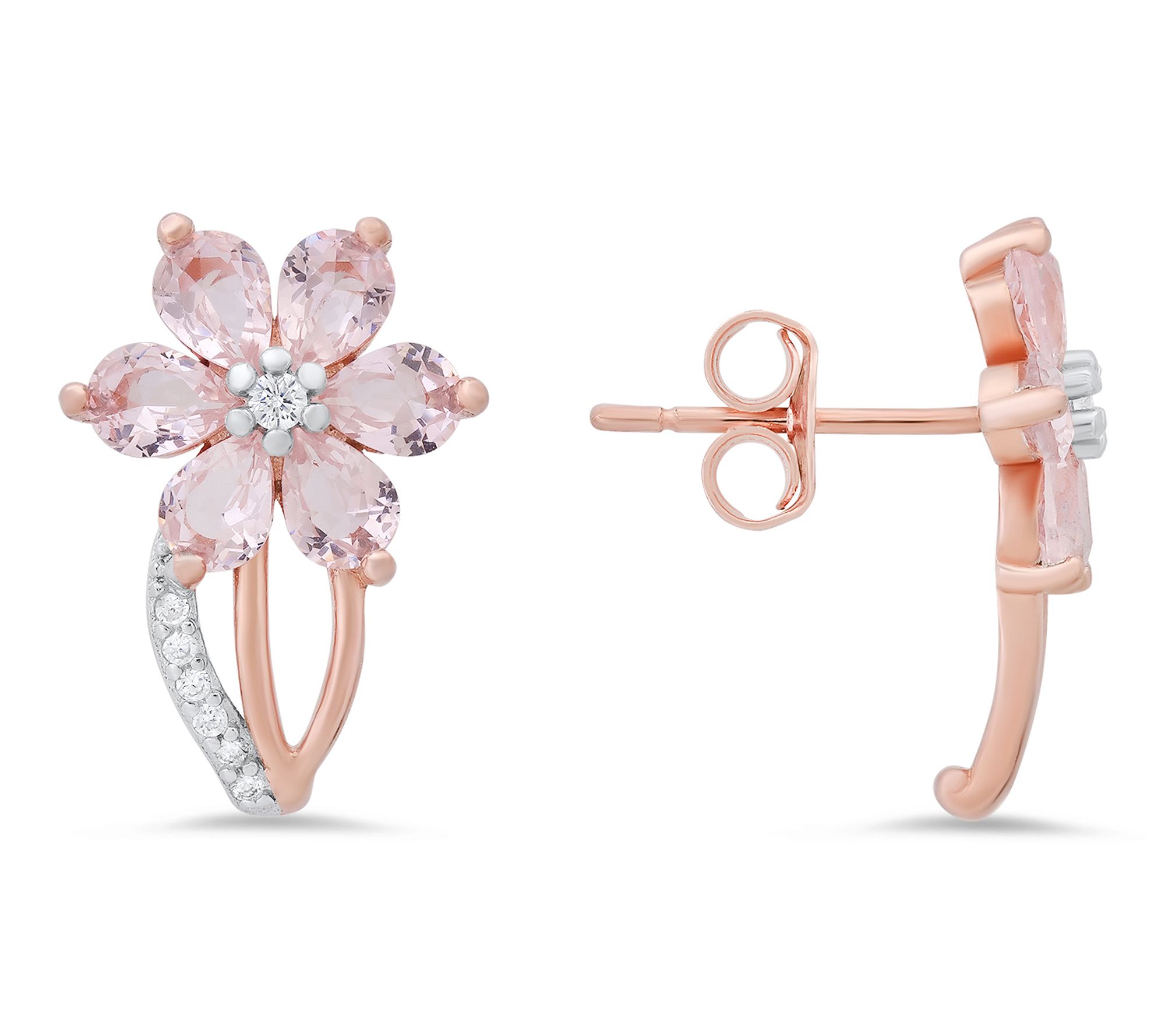 Diamonique Rosetone Floral Stud Earrings, Sterling Silver