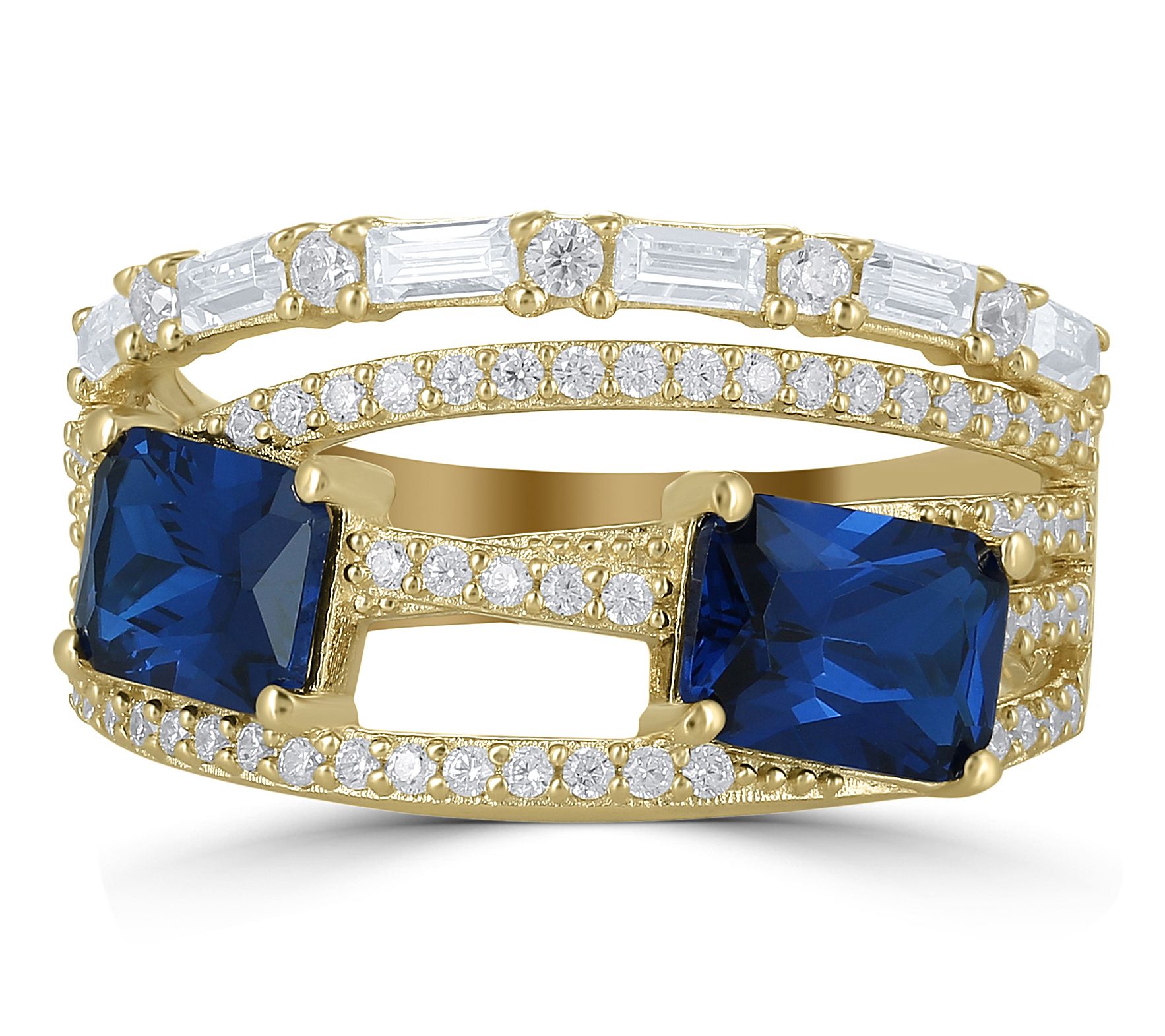 Diamonique x Kathy Levine Multi-Row Ring, 14K Gold Plated