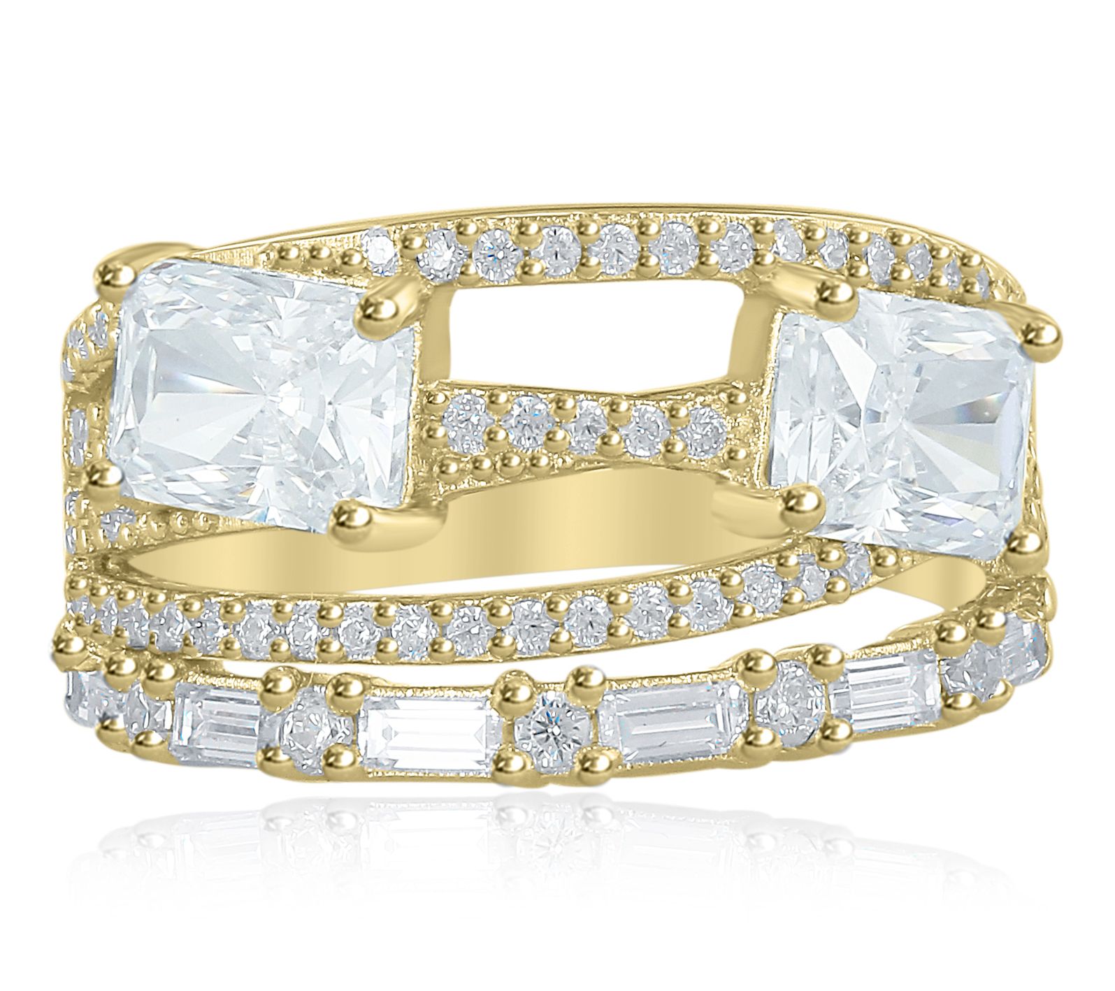 Diamonique x Kathy Levine Multi-Row Ring, 14K Gold Plated